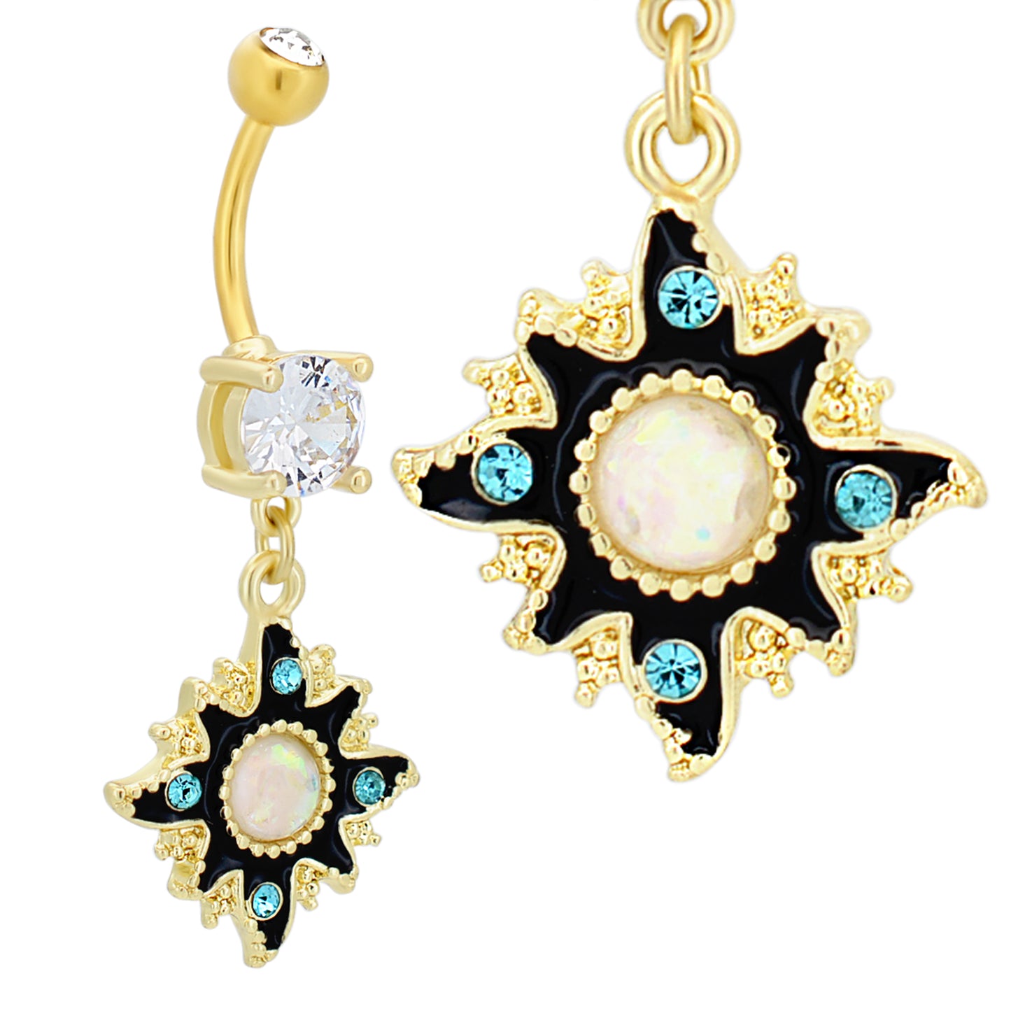 Sun Dangling Belly Ring, Enamel Color Design, Stainless Steel Navel Jewelry, Summer Beach Body, Tropical Style