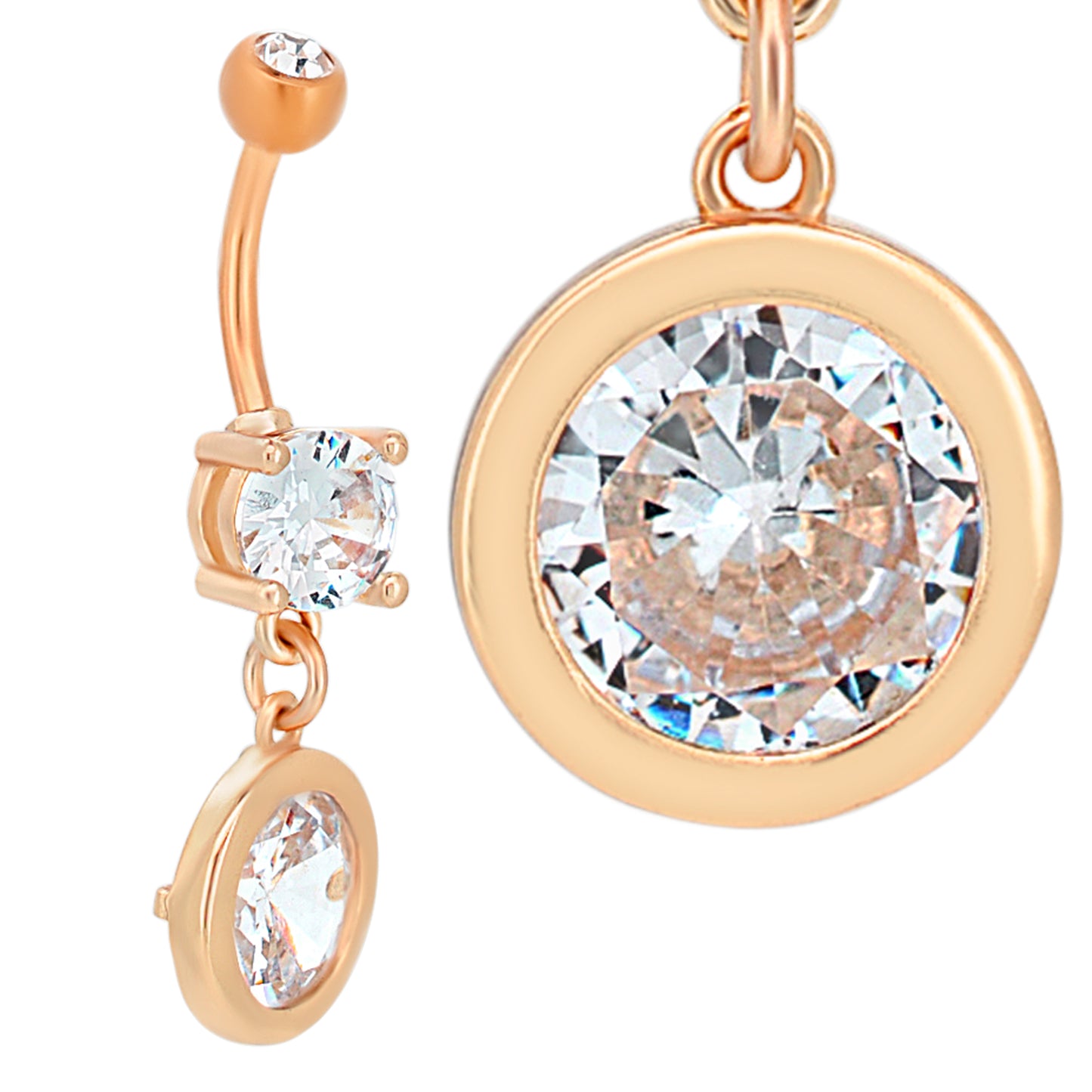 Stainless Steel Dangling Belly Ring, Bezel Round Design, Navel Piercing Jewelry, Unique Gift