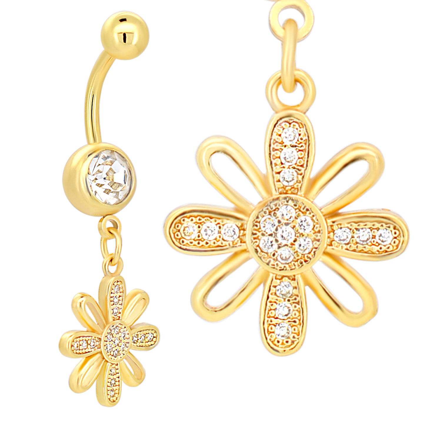 Dangling Flower Belly Ring, Stainless Steel Navel Jewelry, Floral Design Piercing, Belly Button Ring Gift