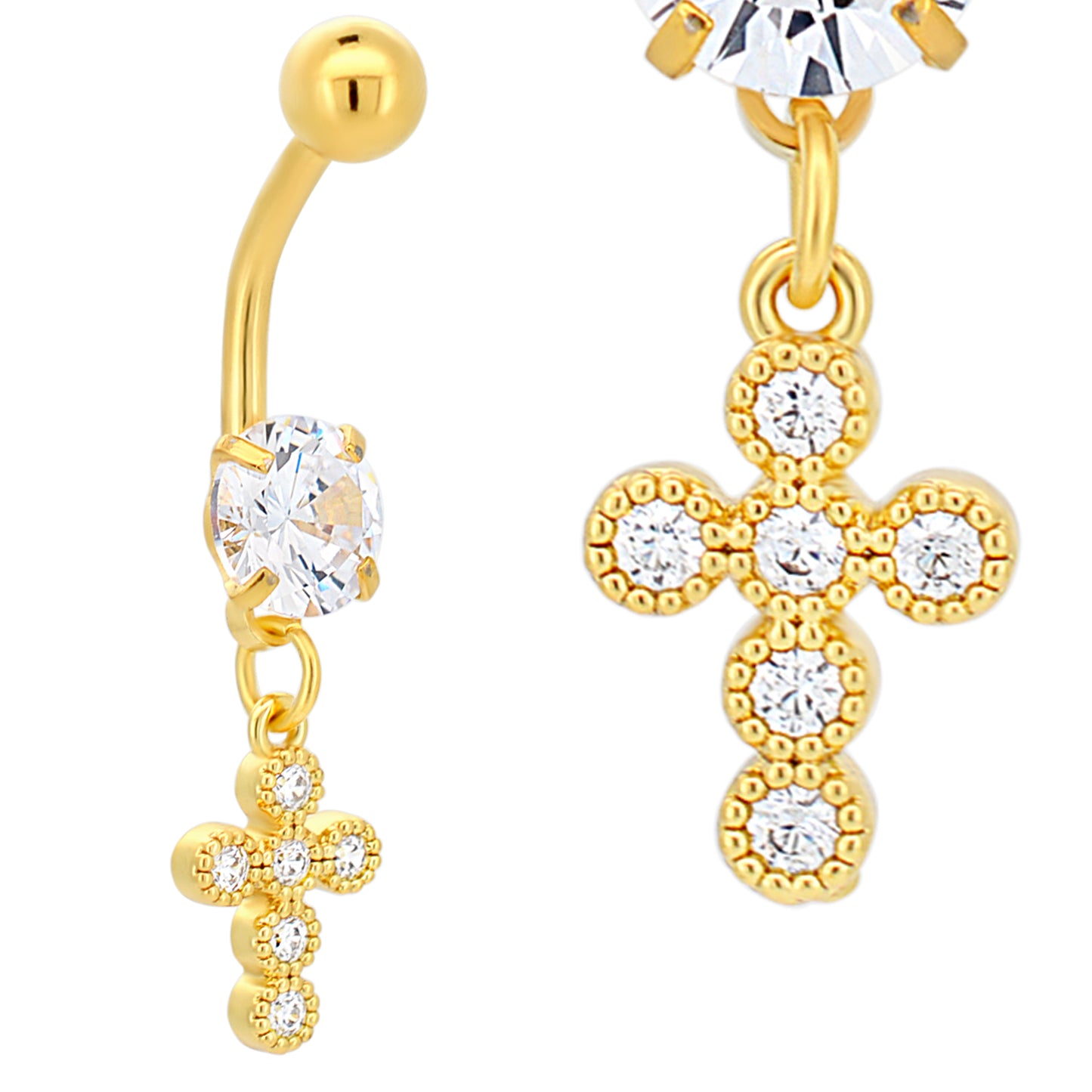 316L Stainless Steel Dangling Cross Bezel with Zircon Design Belly Ring