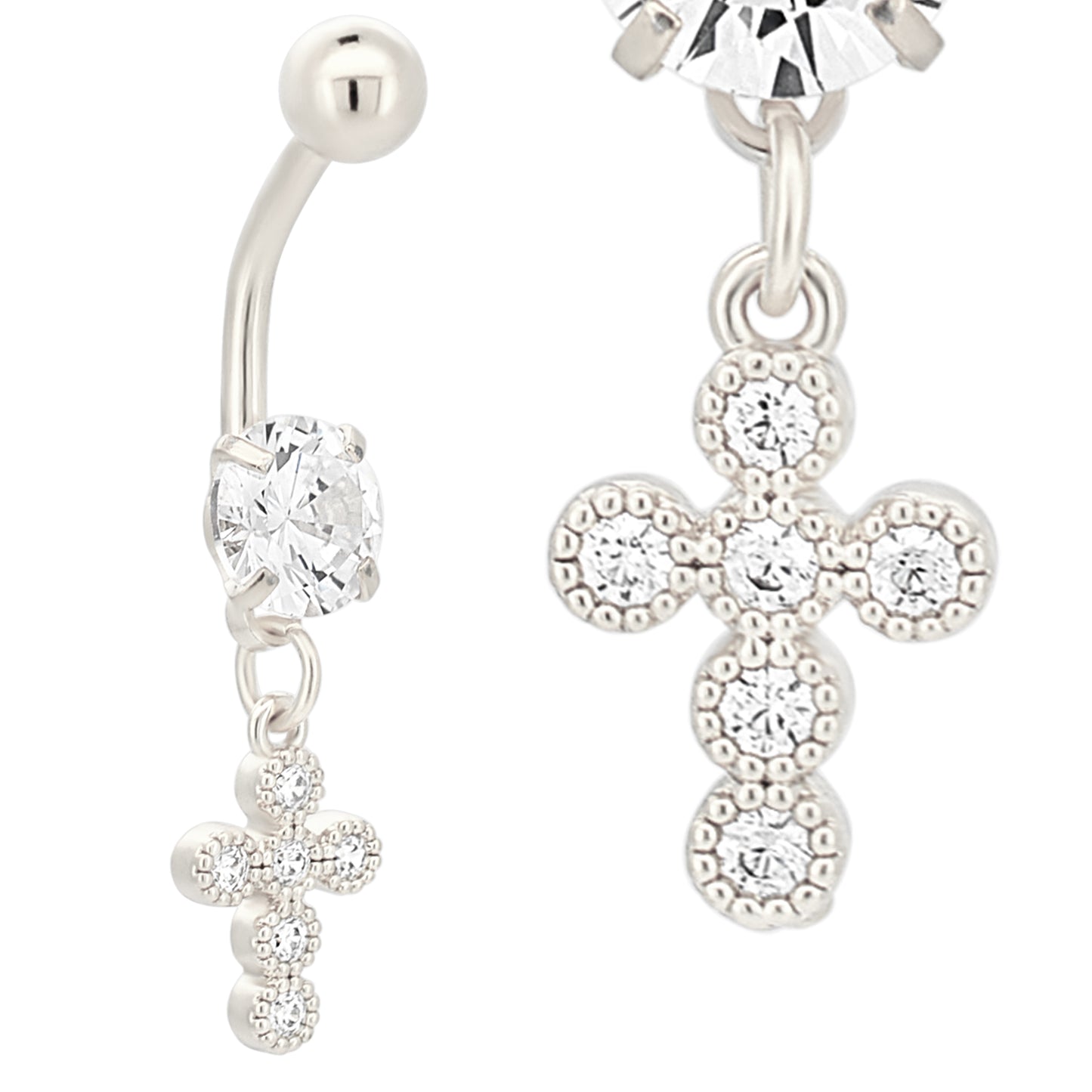 316L Stainless Steel Dangling Cross Bezel with Zircon Design Belly Ring