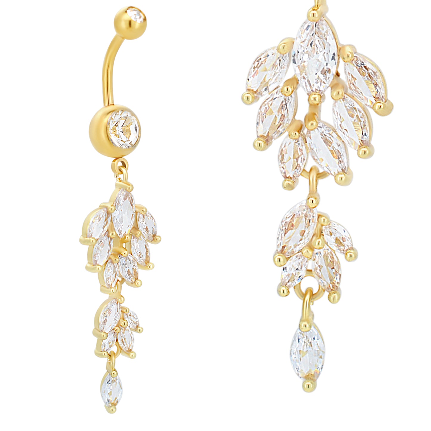 Nature Inspired Dangling Belly Ring, Stainless Steel Leaves Design, Unique Navel Piercing