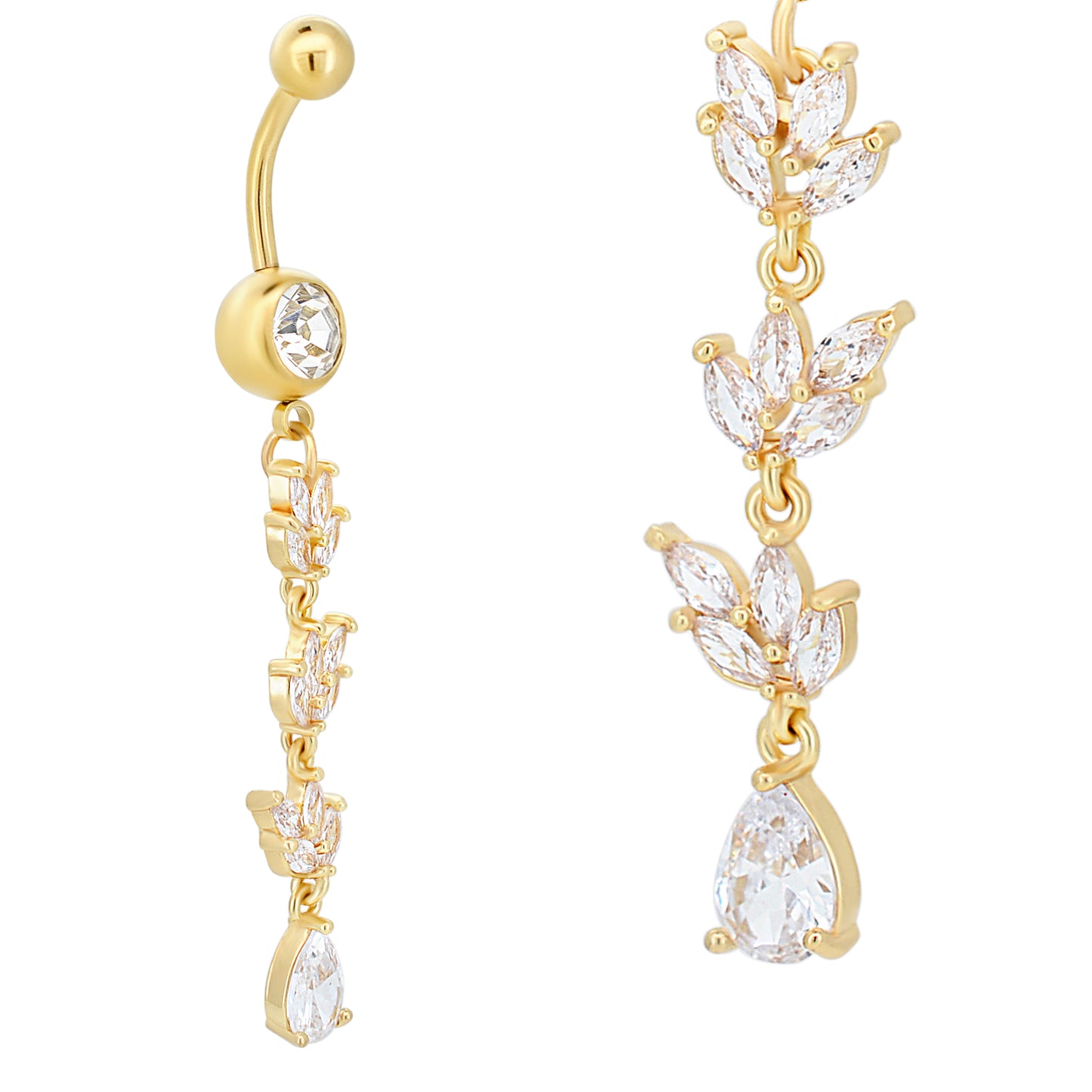 Stainless Steel Dangling Leaves Belly Ring, Teardrop Design Navel Piercing, Leaf Belly Button Ring, Unique Body Jewelry