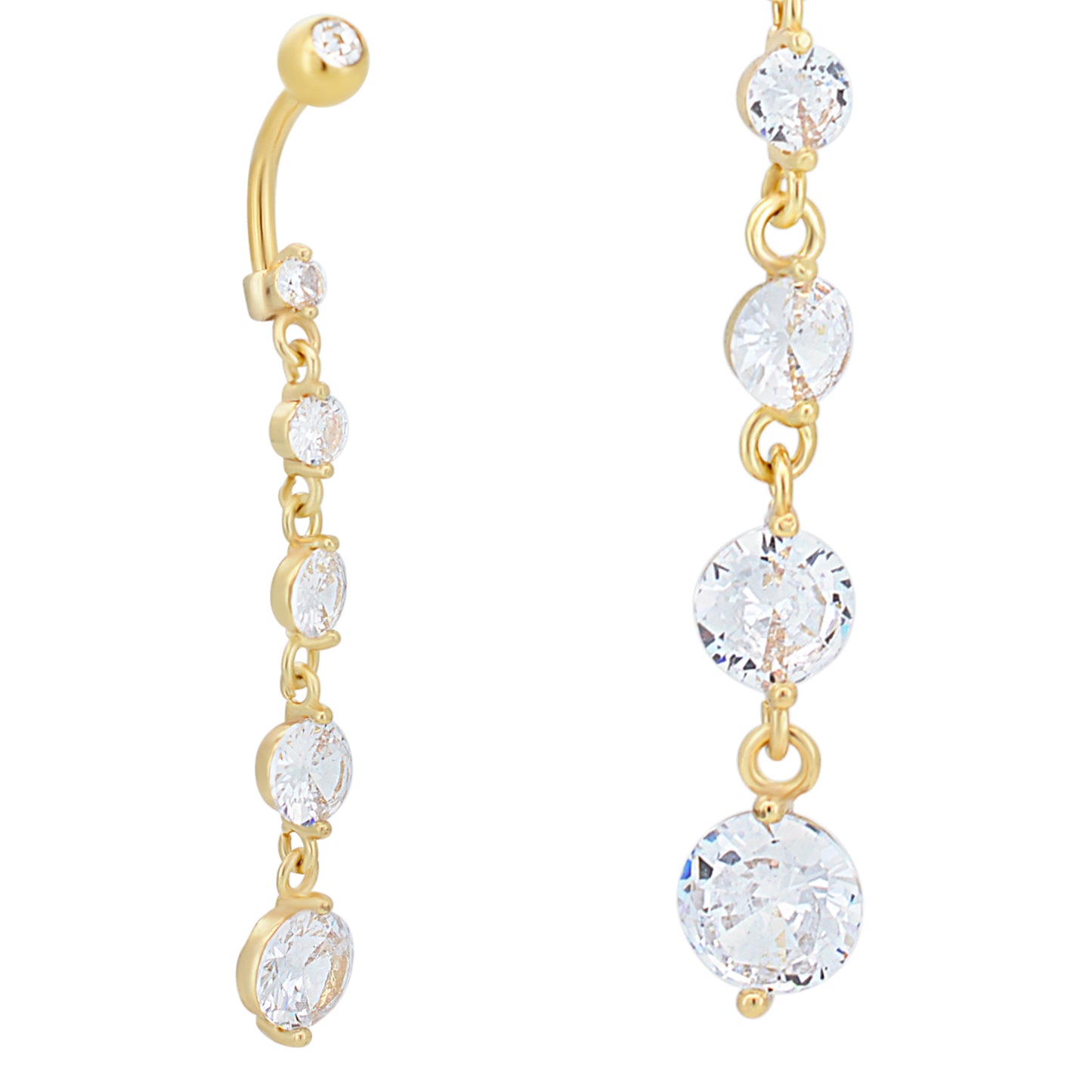 316L Stainless Steel Dangling 5 Prong Round Small to Big Zircon Design Belly Ring