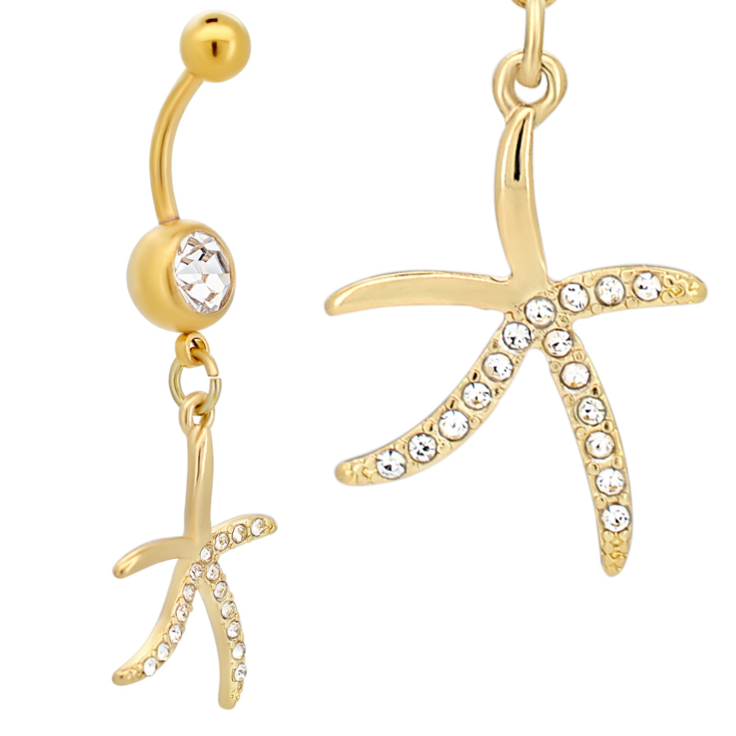 316L Stainless Steel Dangling Starfish Belly Ring, Beach Jewelry, Nautical Body Piercing, Ocean Inspired, Summer Accessory