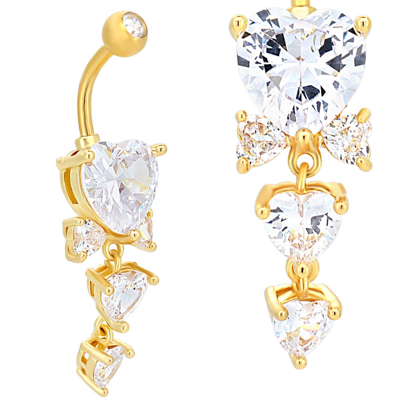 Prong Set Dangling Heart Belly Ring, 316L Stainless Steel Navel Jewelry, Heart Shaped Belly Button Ring