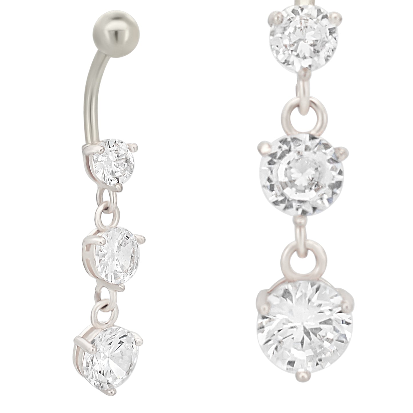 Dainty Round Zircon Dangling Belly Ring, Stainless Steel Navel Jewelry, Dangle Belly Button Ring, Body Piercing Jewelry