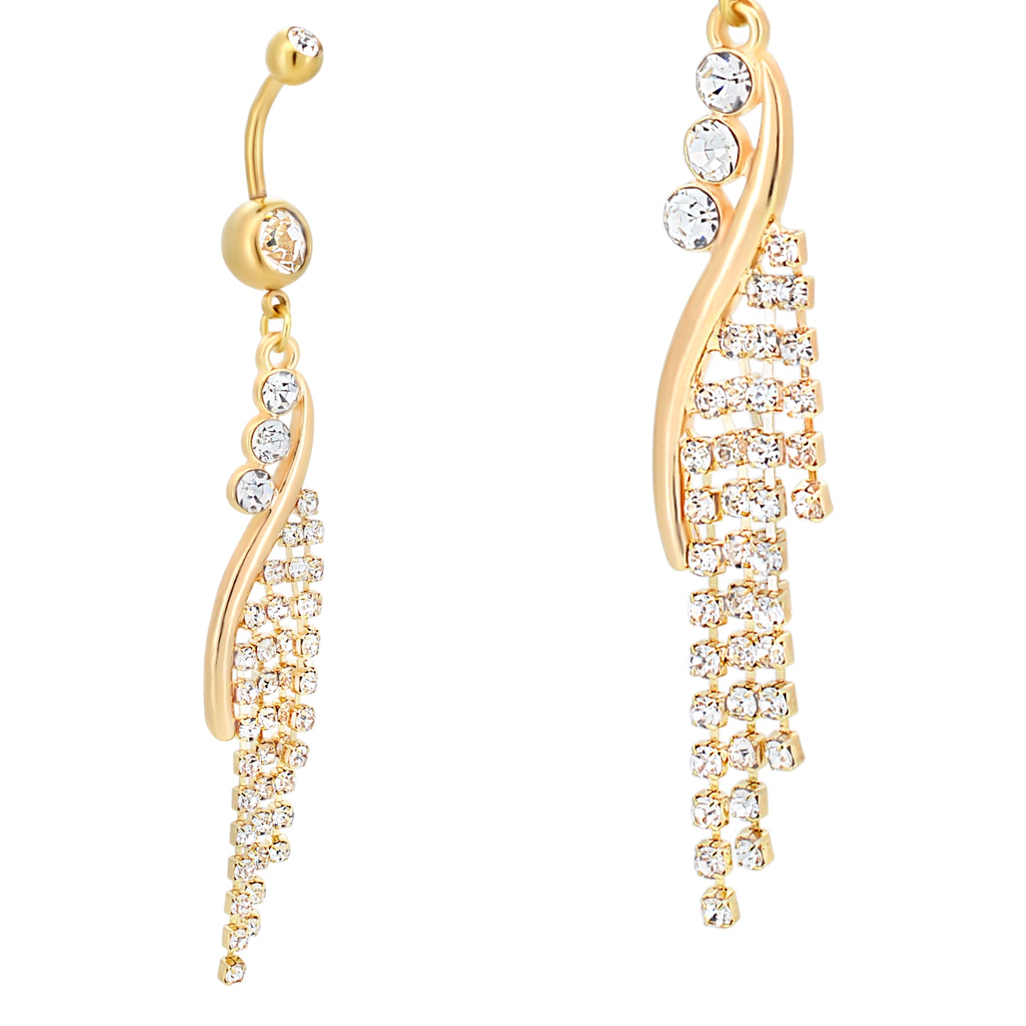 316L Stainless Steel Vine Curtain Zircon Chandelier Dangling Belly Ring