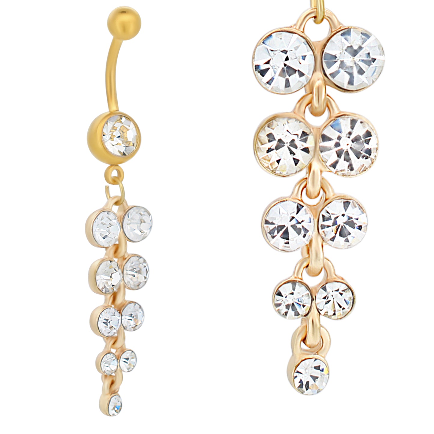 Round Zircon Dangling Belly Ring, Stainless Steel Chandelier Navel Piercing, Sparkling Zircon Belly Button Jewelry