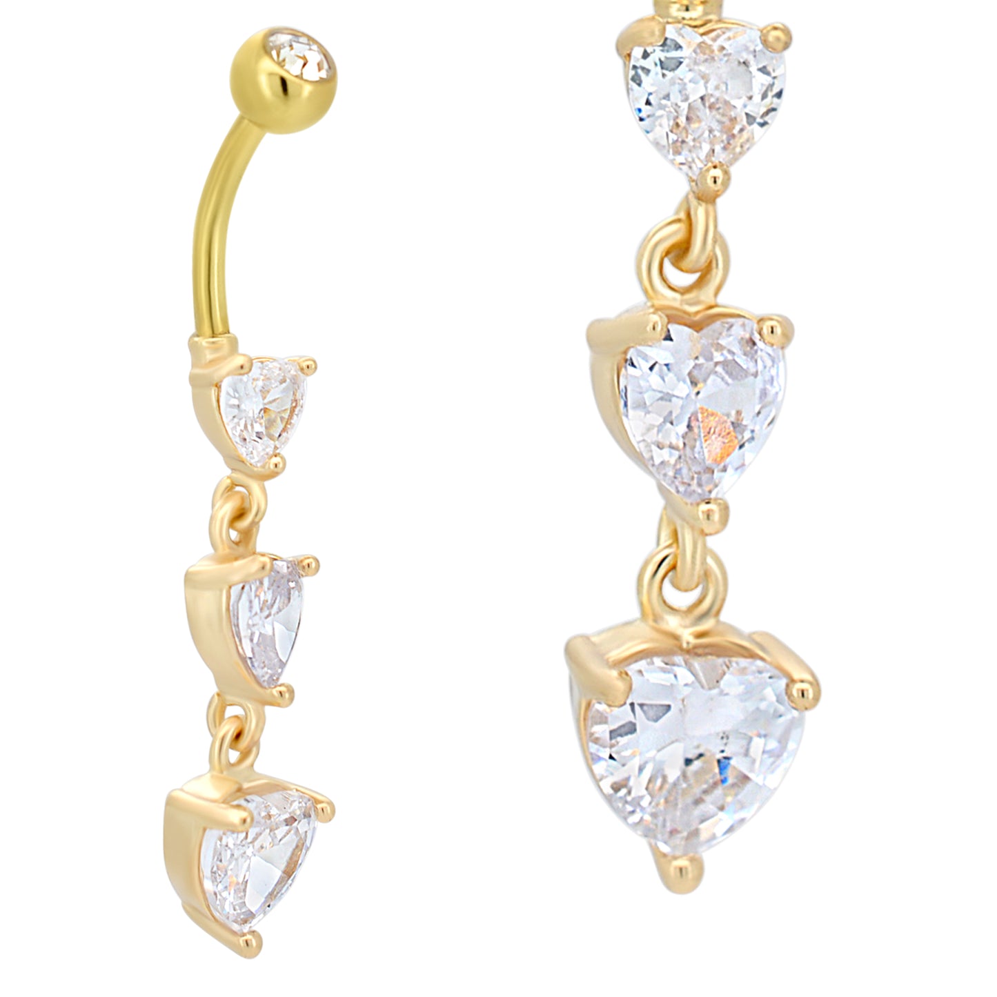 316L Stainless Steel Heart CZ Dangling Belly Ring, Heart Shaped Navel Jewelry, Unique Belly Button Ring, CZ Belly Piercing, Elegant Navel Ring