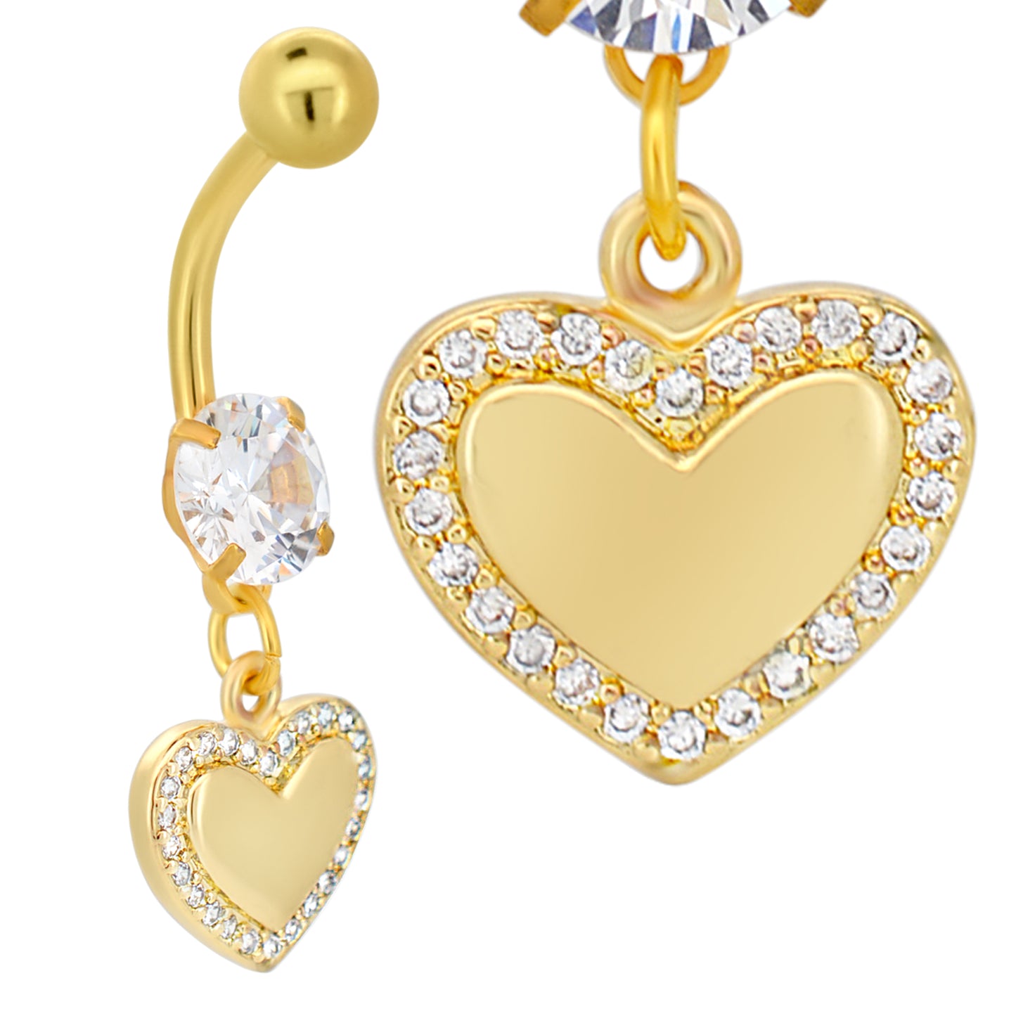 Stainless Steel Heart CZ Belly Ring, Dangling Belly Button Ring, Plain Heart Center, CZ Surround, Body Jewelry Accessories