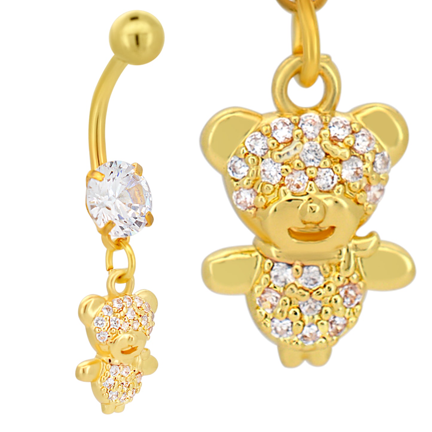 316L Stainless Steel Dangling Teddy Bear with CZ Belly Ring