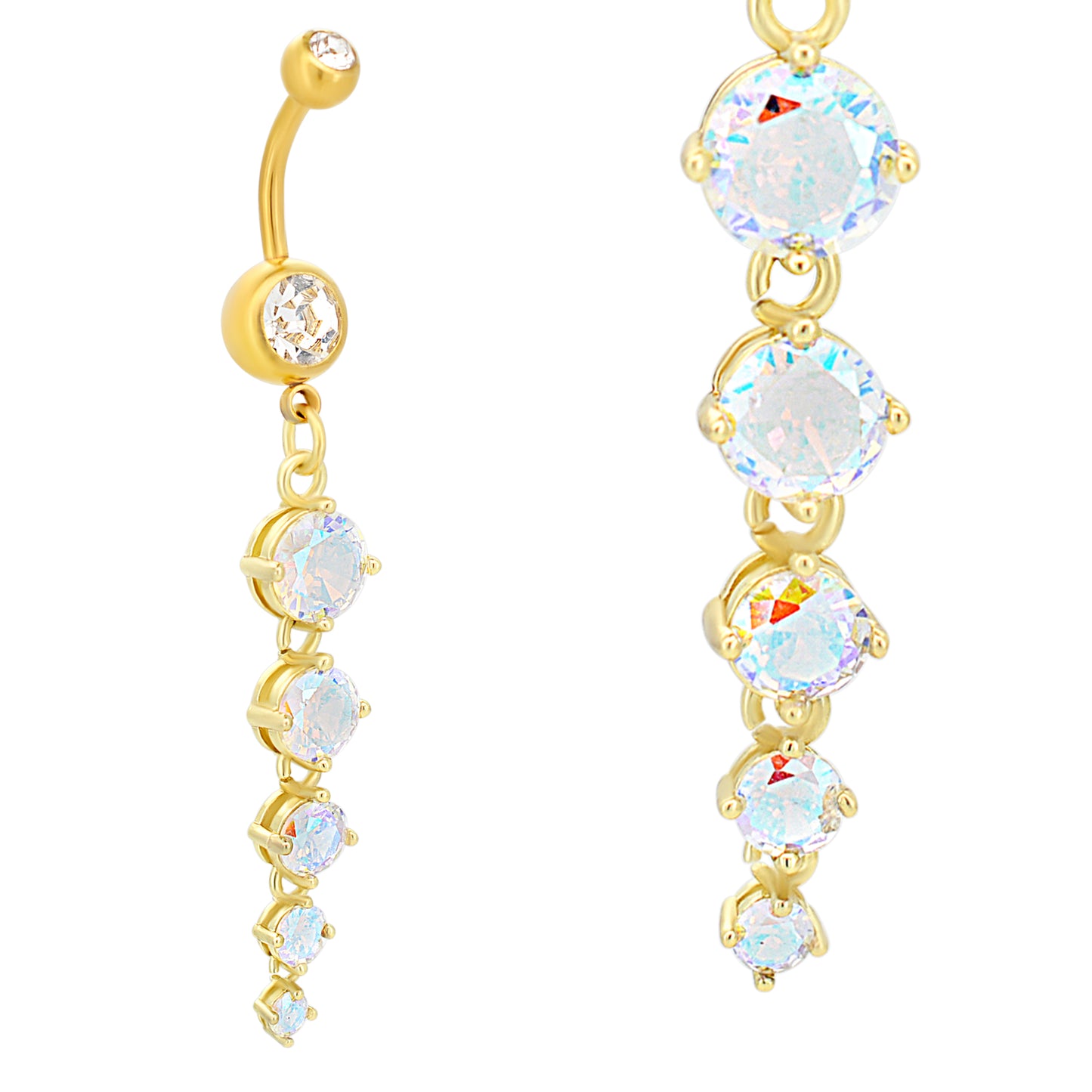 Dangling Round Zircons Belly Ring, Stainless Steel Navel Ring, 316L Zirconia Piercing, Body Jewelry, Belly Button Ring