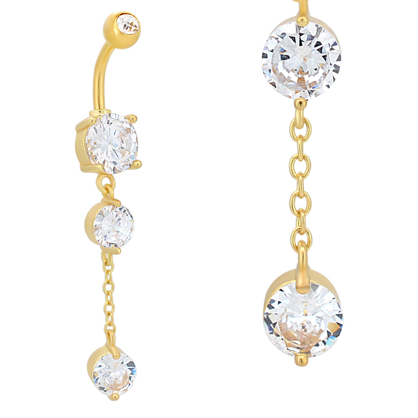 Dangling Round Zircon Belly Ring in 316L Stainless Steel, Navel Jewelry, Belly Button Piercing, Body Jewelry