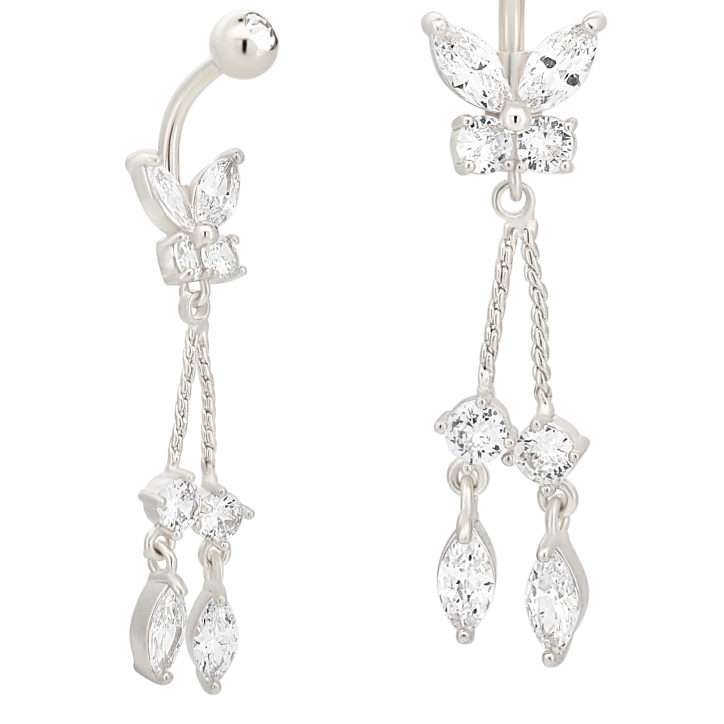 Zircon Butterfly Pendant Necklace, Stainless Steel Jewelry for Women, Dangling Round & Marquise