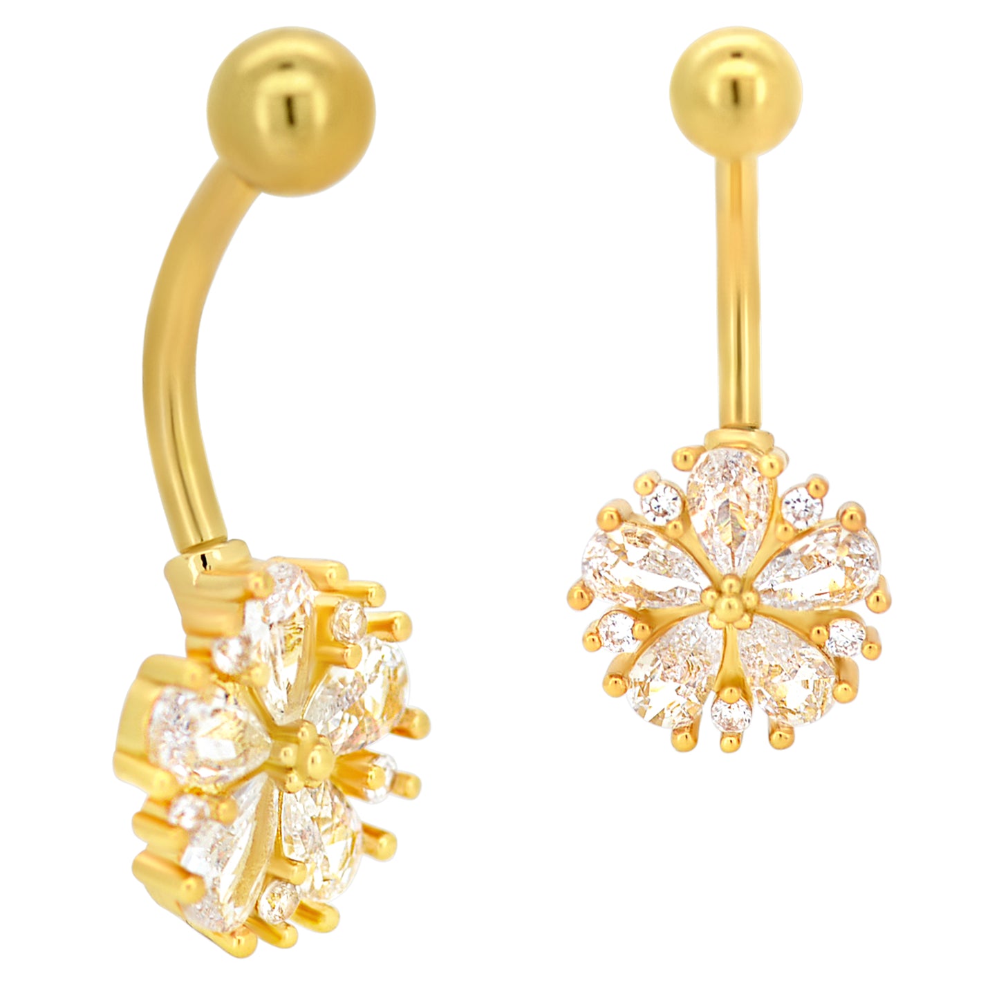 Stainless Steel Flower Zircon Navel Ring, Prong Set Banana Belly Piercing, Dainty Belly Button Jewelry, Unique Body Jewelry