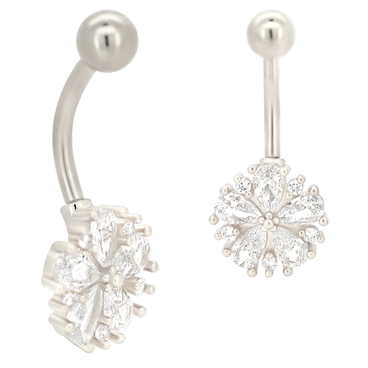 Stainless Steel Flower Zircon Navel Ring, Prong Set Banana Belly Piercing, Dainty Belly Button Jewelry, Unique Body Jewelry