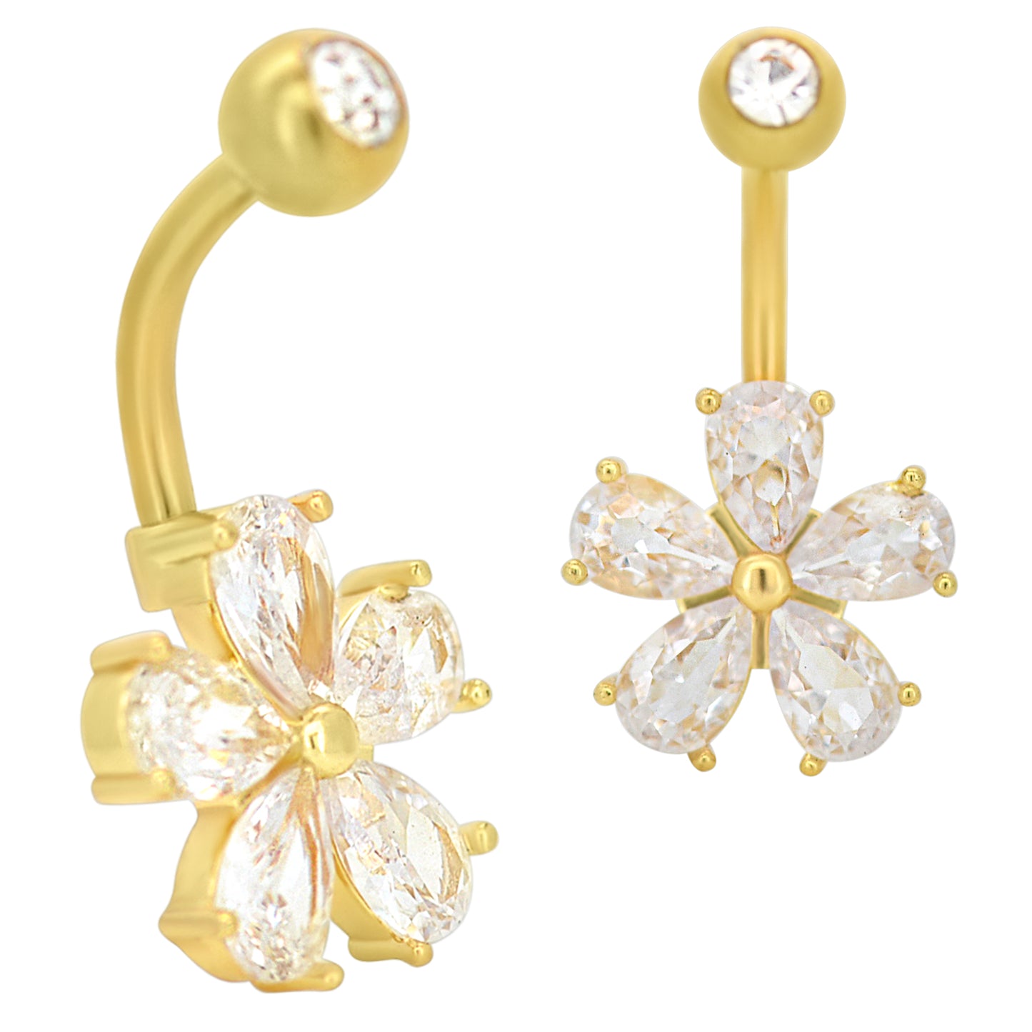 Flower Zircon Banana Belly Navel Ring, Stainless Steel Piercing Jewelry, Statement Belly Button Ring