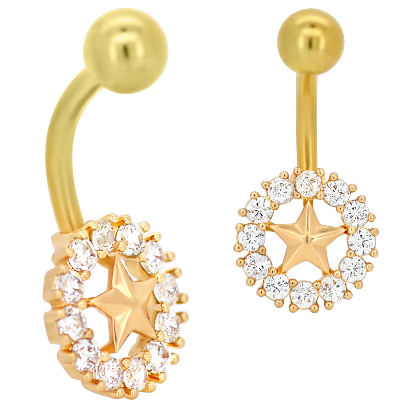 Stainless Steel Belly Navel Ring with Zircon Center Star, Banana Piercing, Body Jewelry, Gift Idea