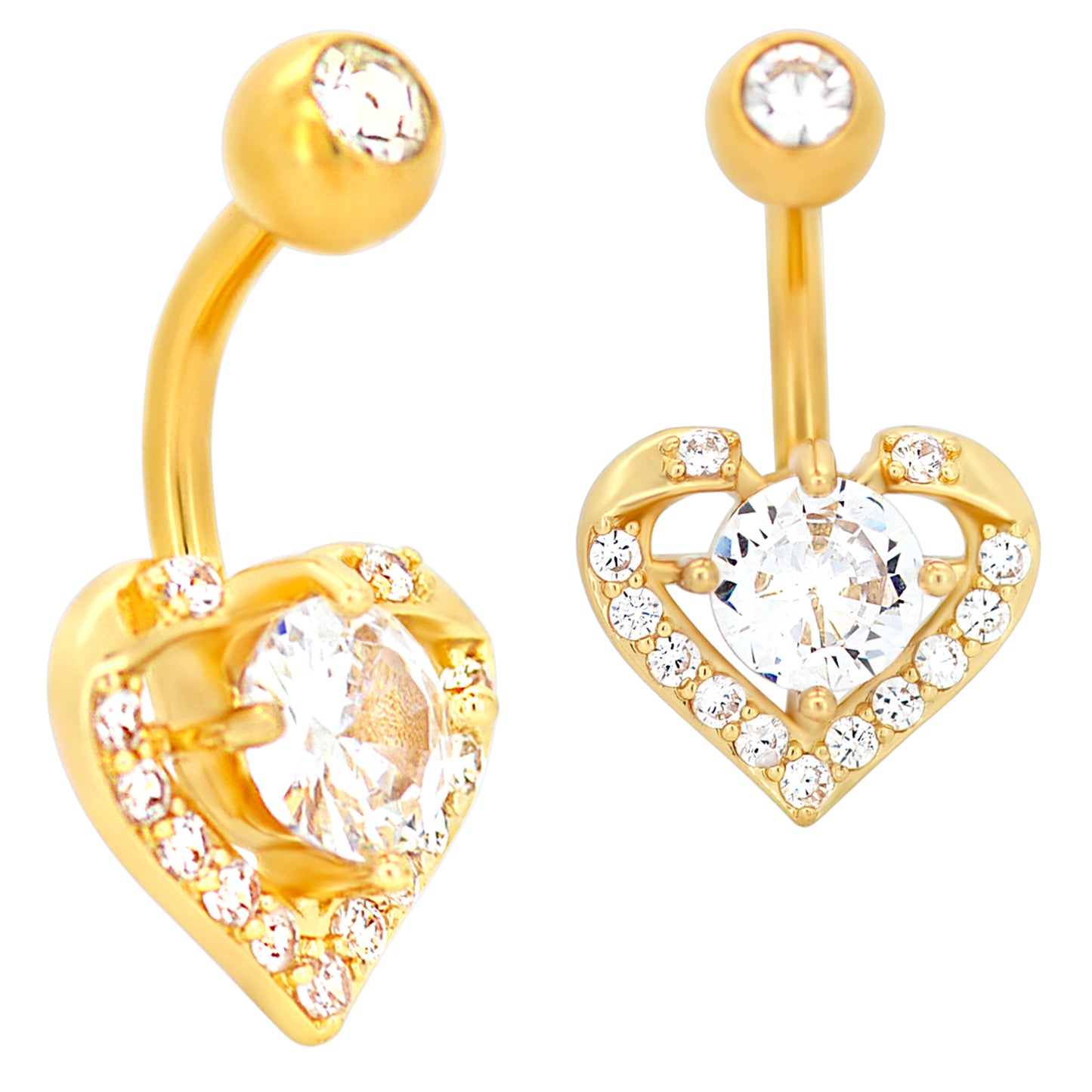 Stainless Steel Heart Banana Belly Navel Ring with Round Prong Zircon, Body Piercing Jewelry, Fashion Statement