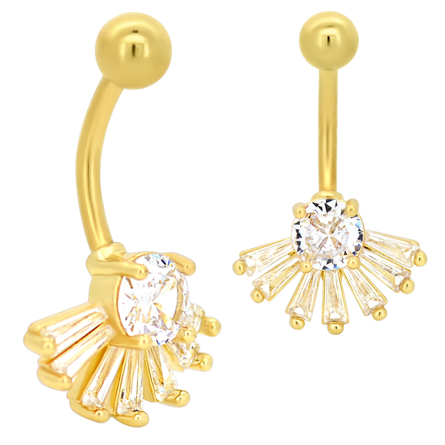 Stainless Steel Sunrise Zircon Banana Belly Navel Ring, Upside Down Design, Eye-Catching Body Jewelry, Trendy Piercing Accessory