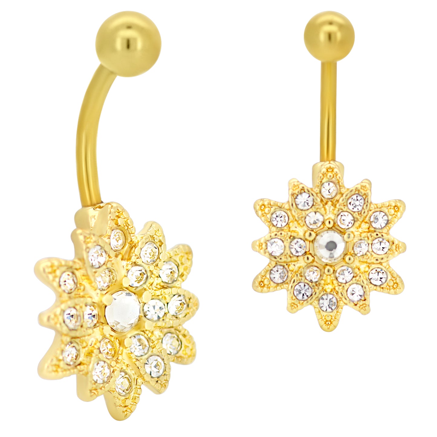 Shimmering Starburst Zircon Banana Belly Navel Ring, 316L Stainless Steel, Standout Body Jewelry