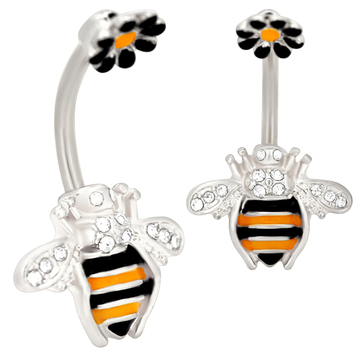 316L Stainless Steel Bee Flower Banana Belly Navel Ring, Insect Jewelry, Nature Inspired Gift