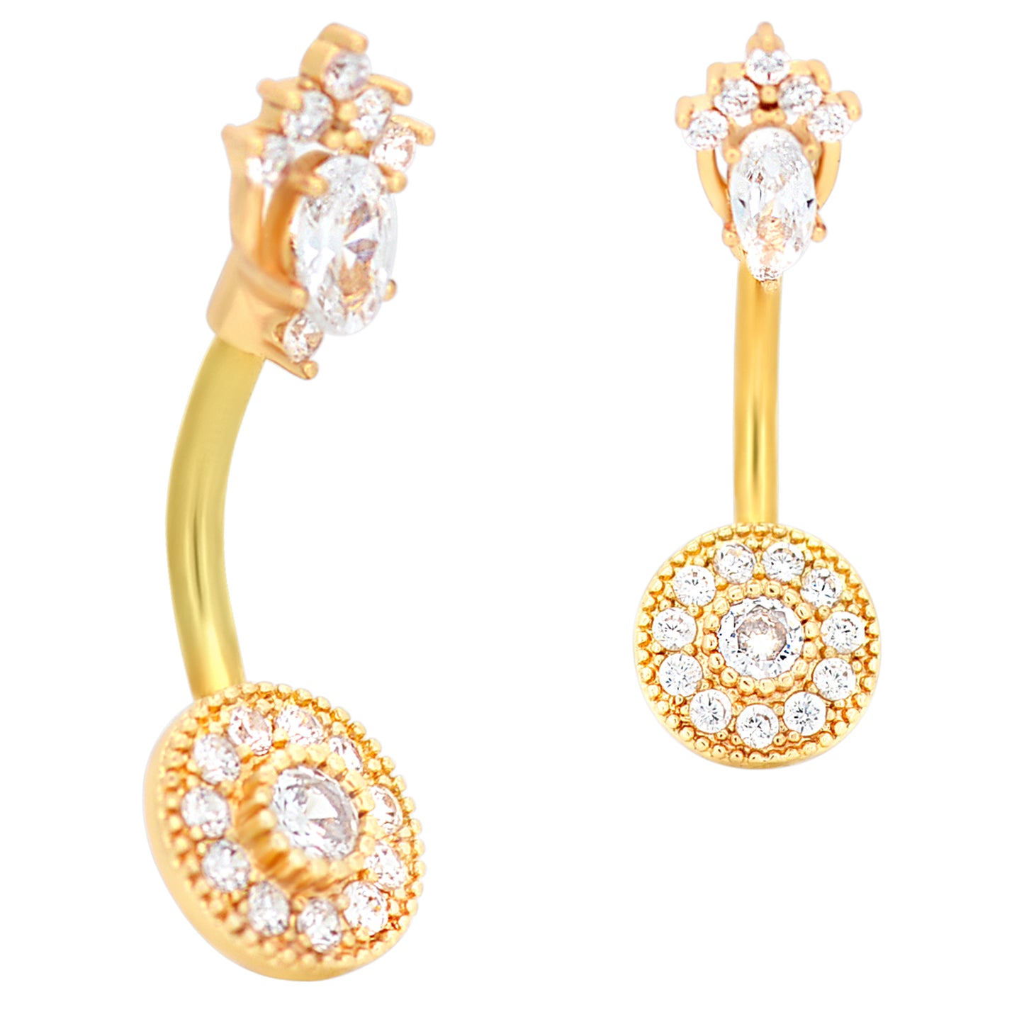 Stainless Steel Round CZ Navel Ring, Banana Belly Piercing, Top Crown Body Jewelry, Dangle Belly Button Ring