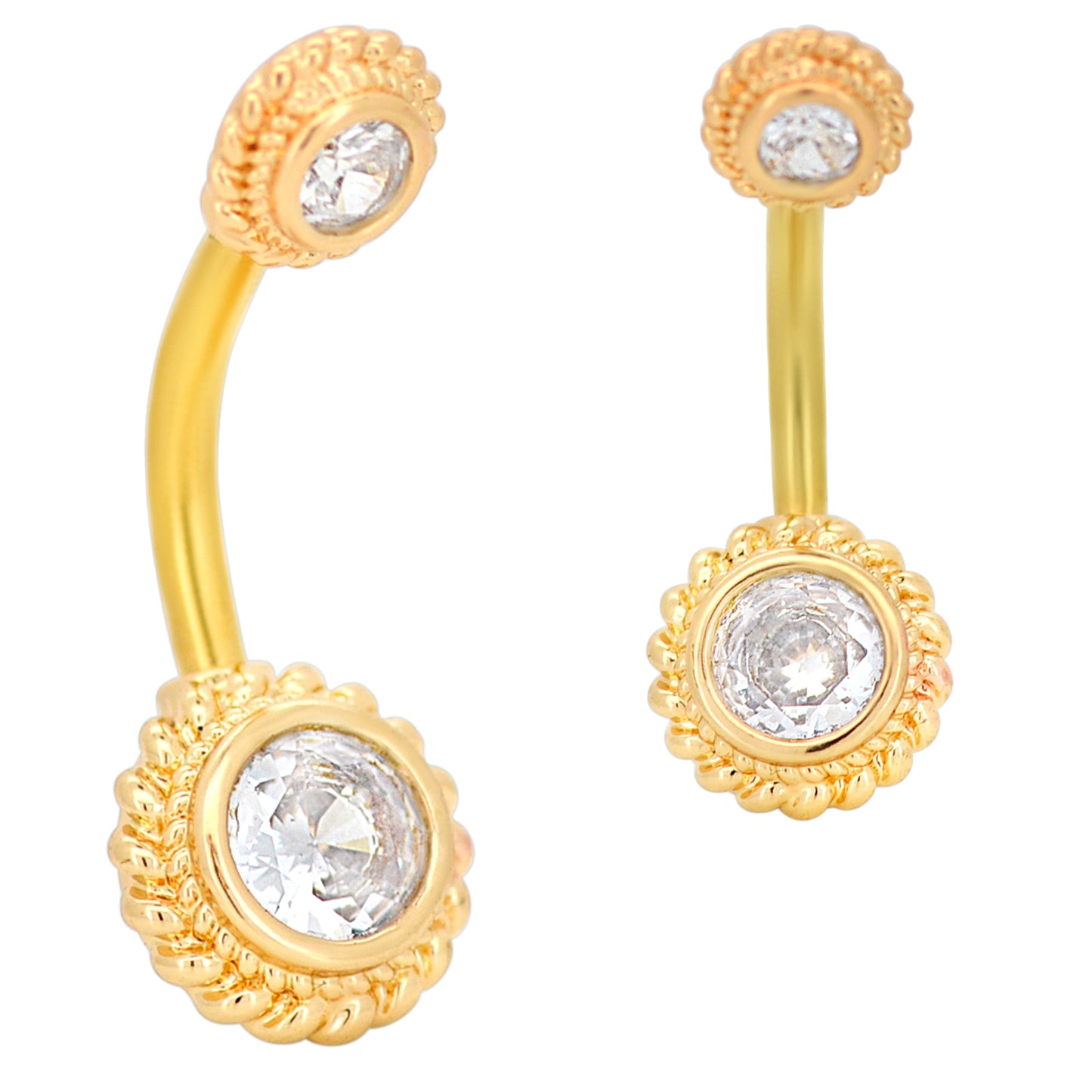 Stainless Steel CZ Floral Belly Button Ring, Round Flower Navel Piercing, Hypoallergenic Jewelry