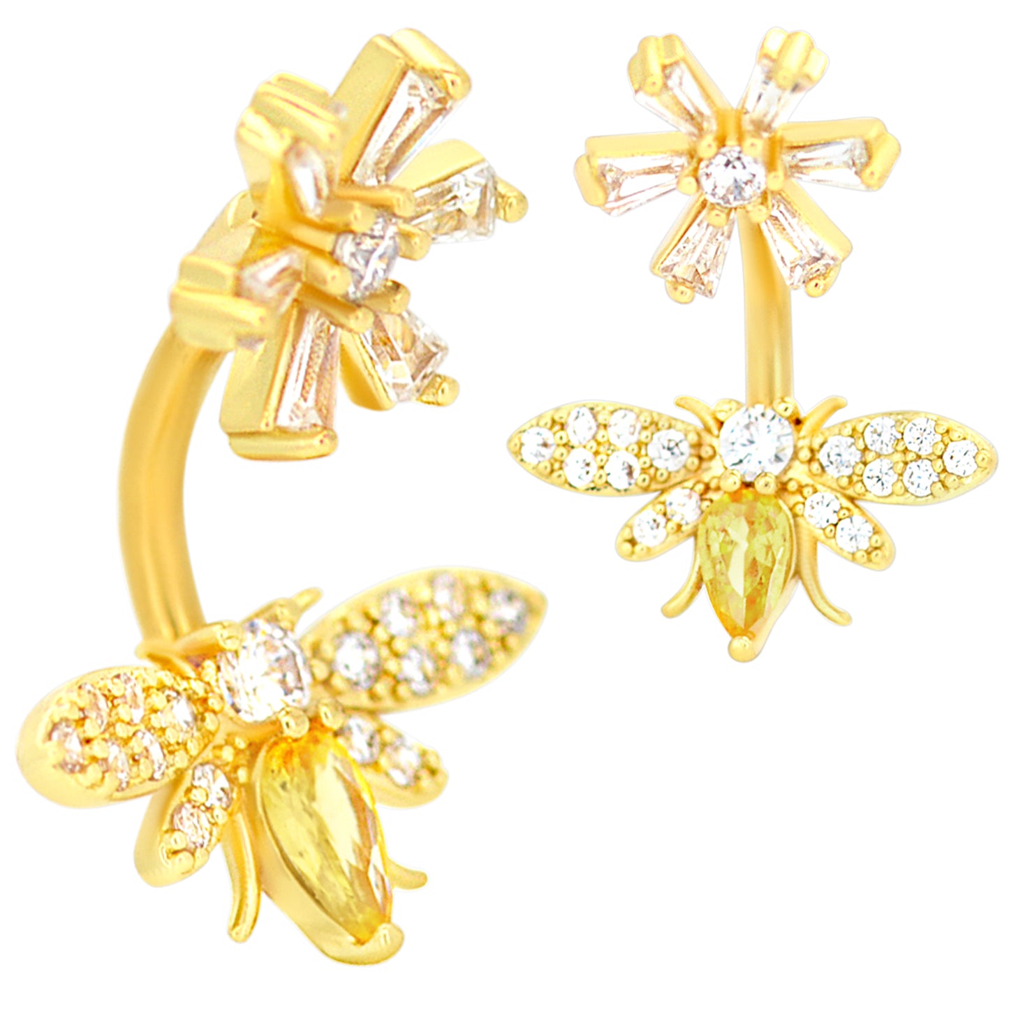 316L Stainless Steel Bee Flower Navel Ring, Zircon Belly Ring, Banana Piercing Jewelry, Cute Bee Belly Button Ring