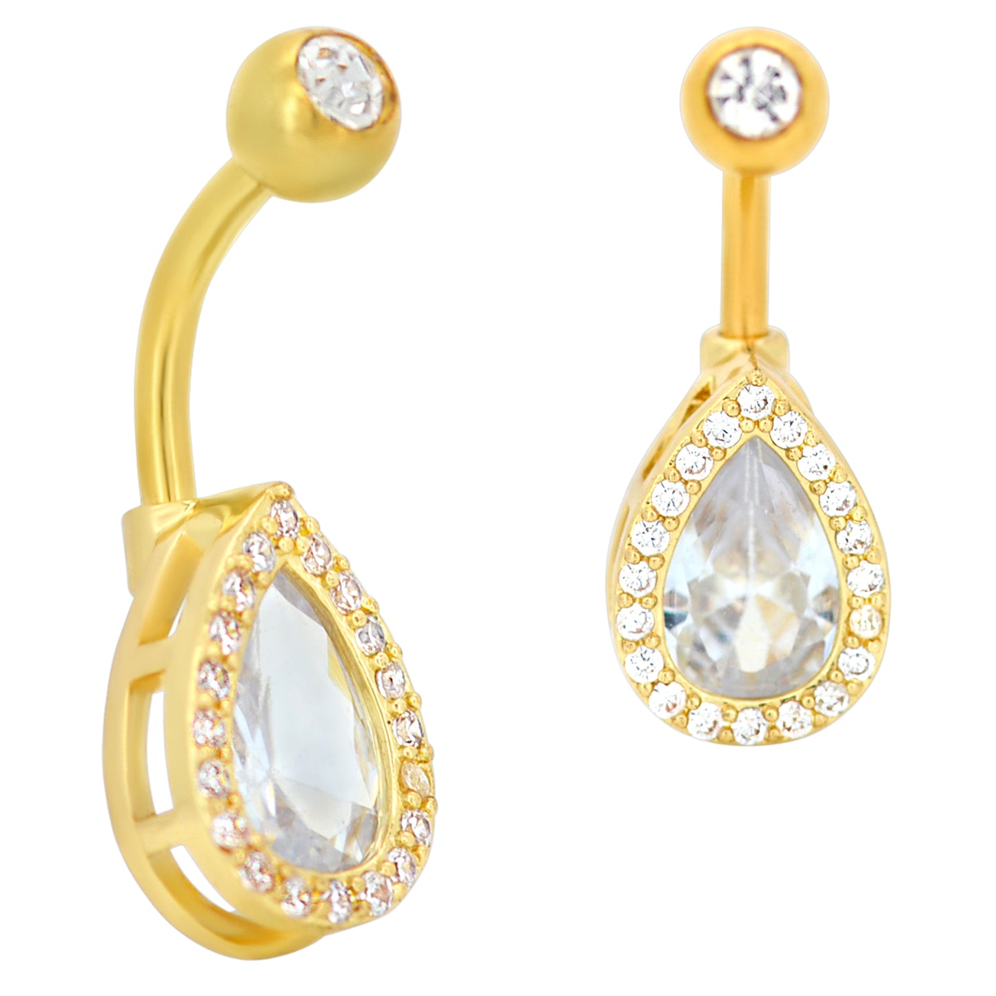 316L Stainless Steel Belly Navel Ring, Zircon Teardrop Banana Bar, Dazzling Body Jewelry, Elegant Accessory