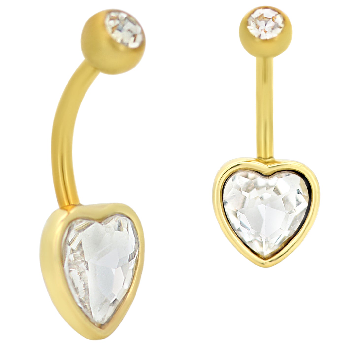 Heart Bezel Zircon Belly Ring, 316L Stainless Steel Navel Jewelry, Banana Navel Piercing, Unique Gift