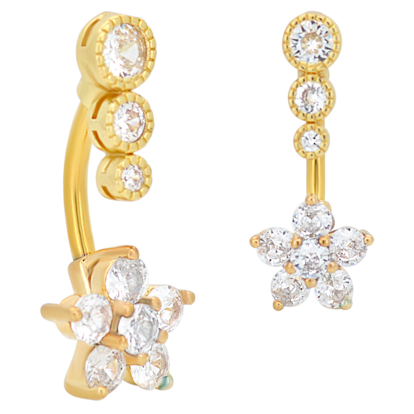 Star Flower Design Zircon Banana Belly Ring, 316L Stainless Steel, Eye-Catching Navel Piercing, Body Jewelry, Unique Gift