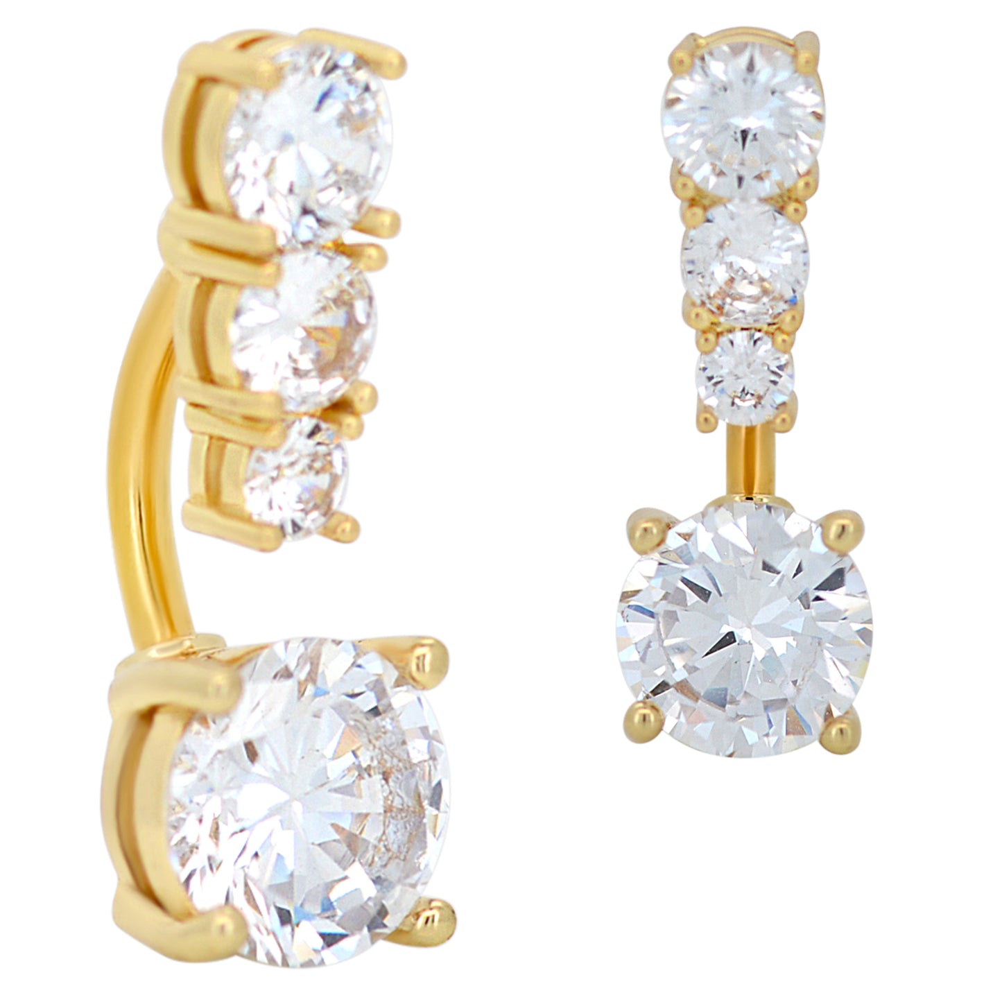 Clear Zircon Banana Belly Navel Ring, Stainless Steel Round, Body Jewelry, Piercing, Unique Design