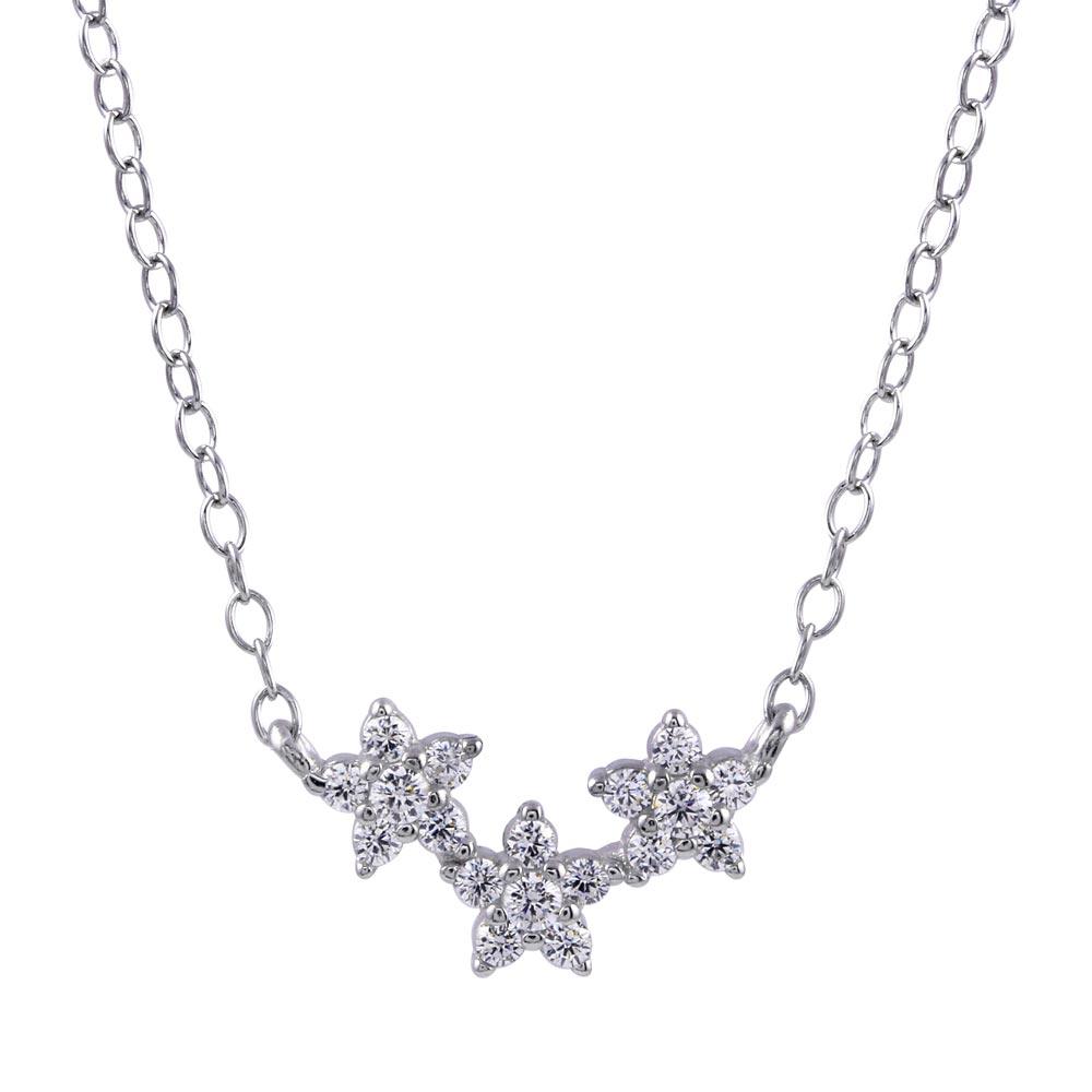 925 Sterling Silver Triple Flower Pendant Necklace