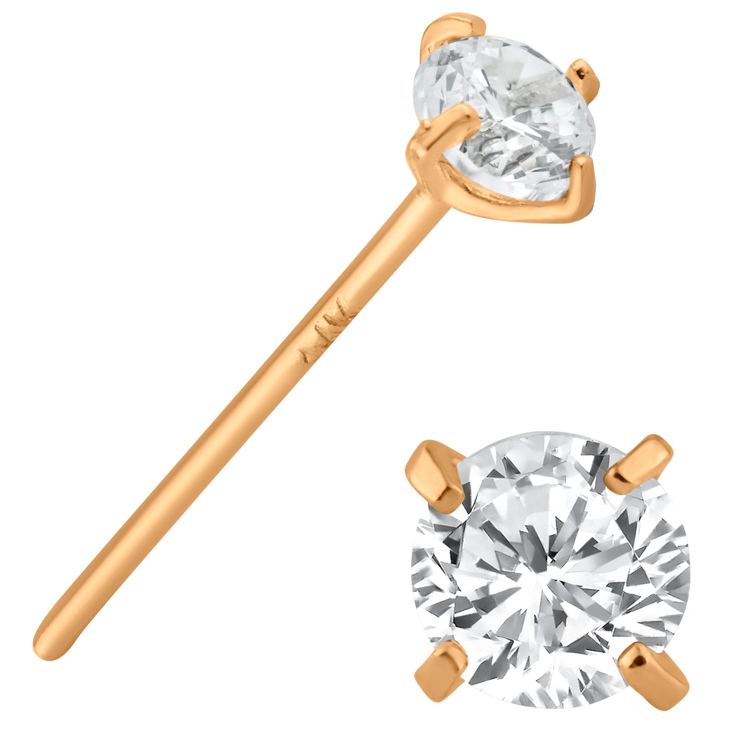 14k Solid Gold CZ Prong Setting Nose Bone, 12mm Bar Length, Unique Jewelry, Elegant Nose Ring, Sexy Jewelz, Los Angeles