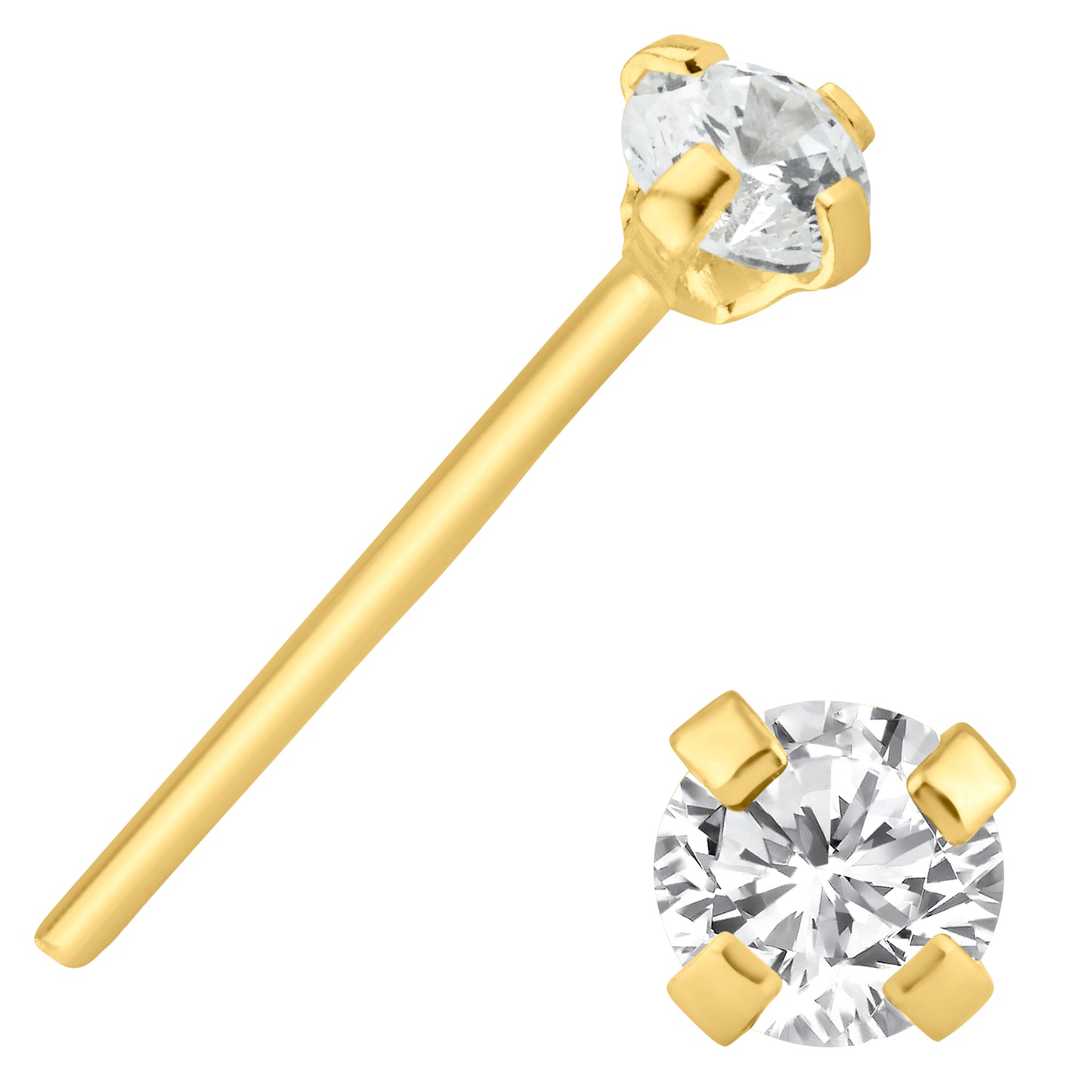 14k Solid Gold Lab Diamond Nose Bone, Prong Setting Bar, 12mm Length, Elegant Nose Jewelry, Sexy Jewelz, Los Angeles