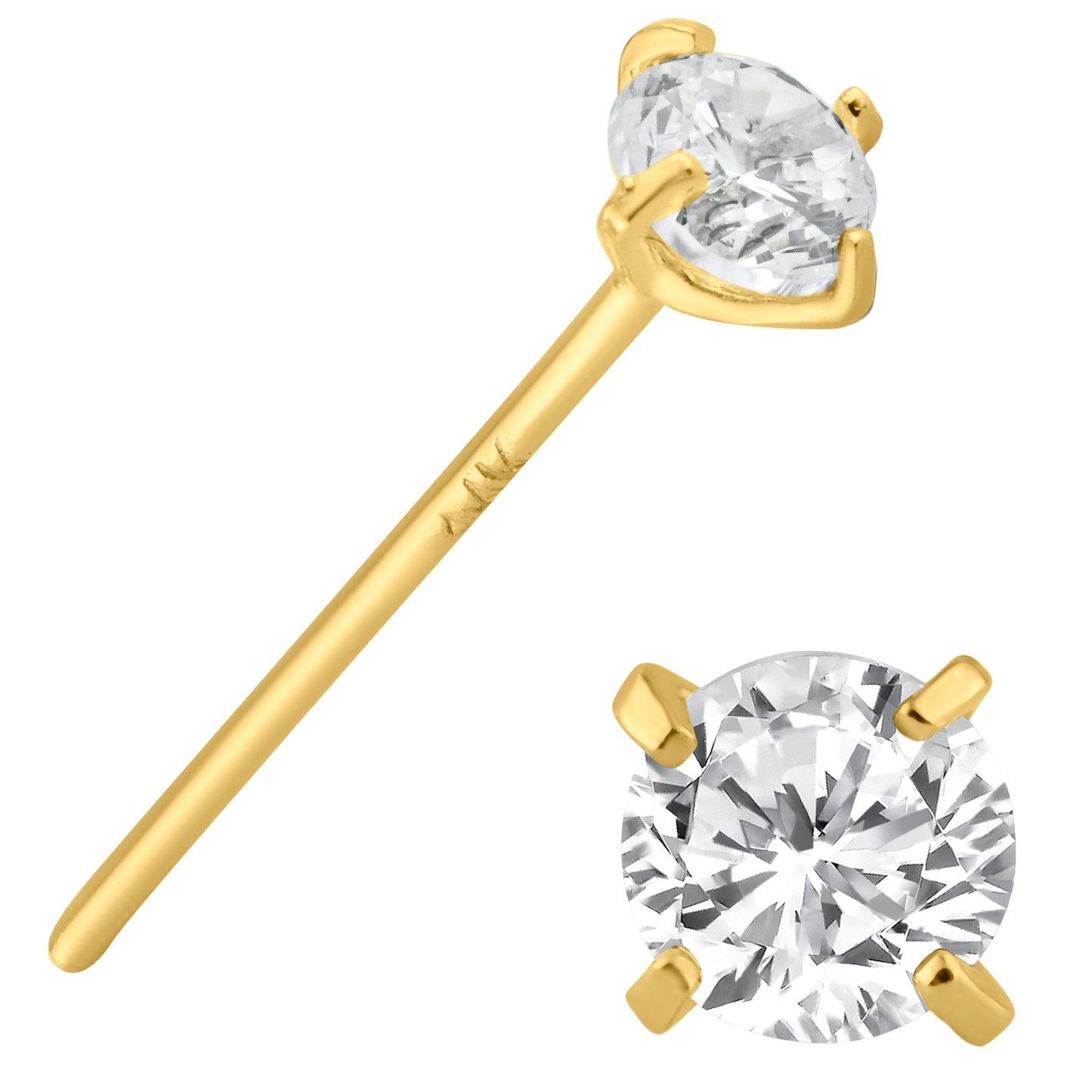 14k Solid Gold Lab Diamond Nose Bone, Prong Setting Bar, 12mm Length, Elegant Nose Jewelry, Sexy Jewelz, Los Angeles