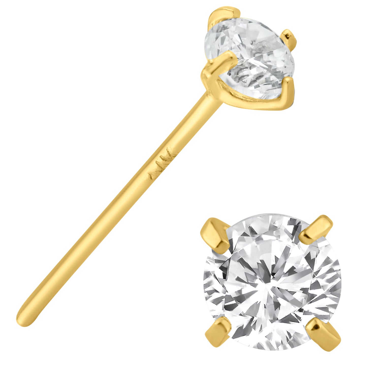 14k Solid Gold CZ Prong Setting Nose Bone, 12mm Bar Length, Unique Jewelry, Elegant Nose Ring, Sexy Jewelz, Los Angeles
