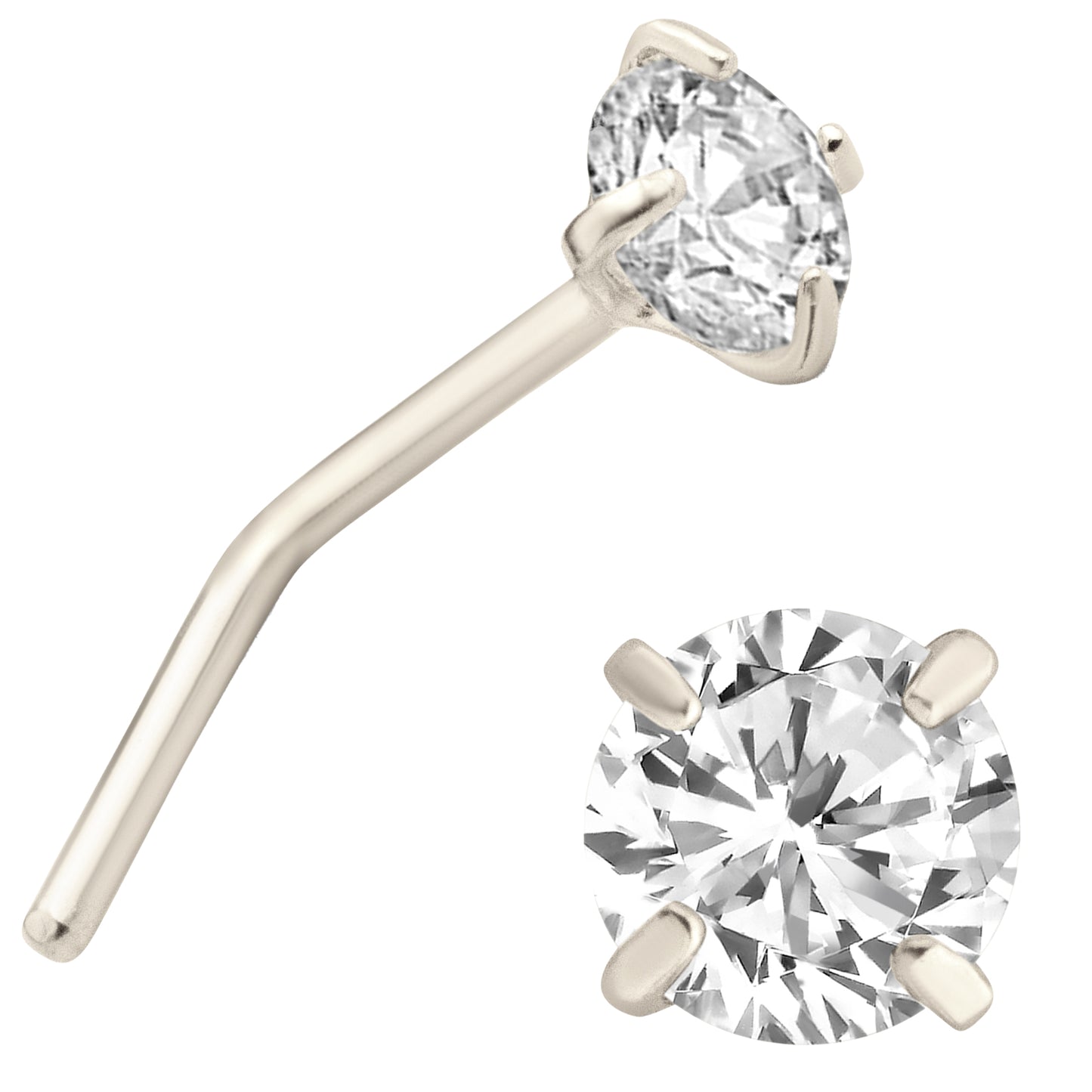 14k Solid White Gold Prong Round Si1 Diamond L-Shape, Classic Design, Unique Jewelry, Sexy Jewelz, Los Angeles