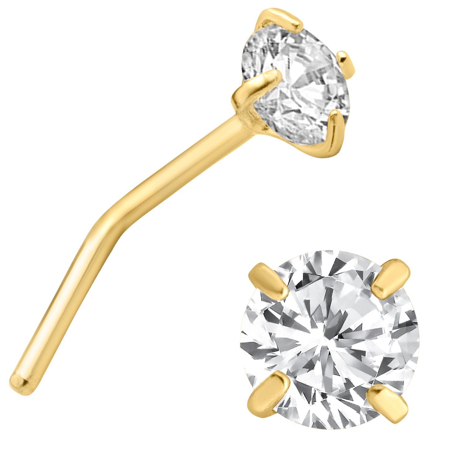 14k Solid Yellow Gold Prong Setting Round Si1 Diamond L-Shape, Elegant L-Shape Diamond in 14k Solid Yellow Gold, Sexy Jewelz, Los Angeles