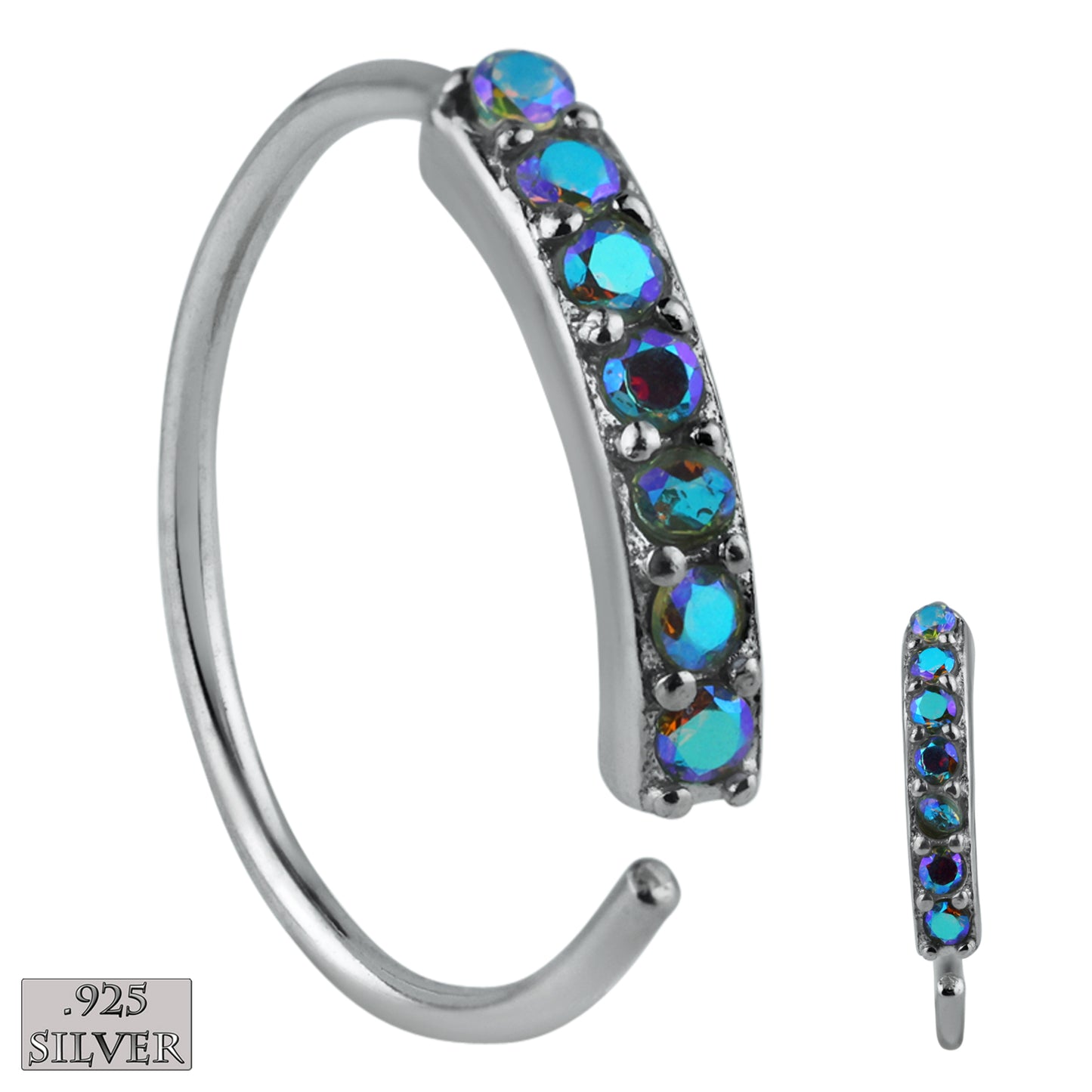 925 Silver CZ Hoop Earrings, Prong Set Hoops, Piercing Jewelry, 22g Thickness, Sparkling CZ Stones, Sexy Jewelz, Los Angeles