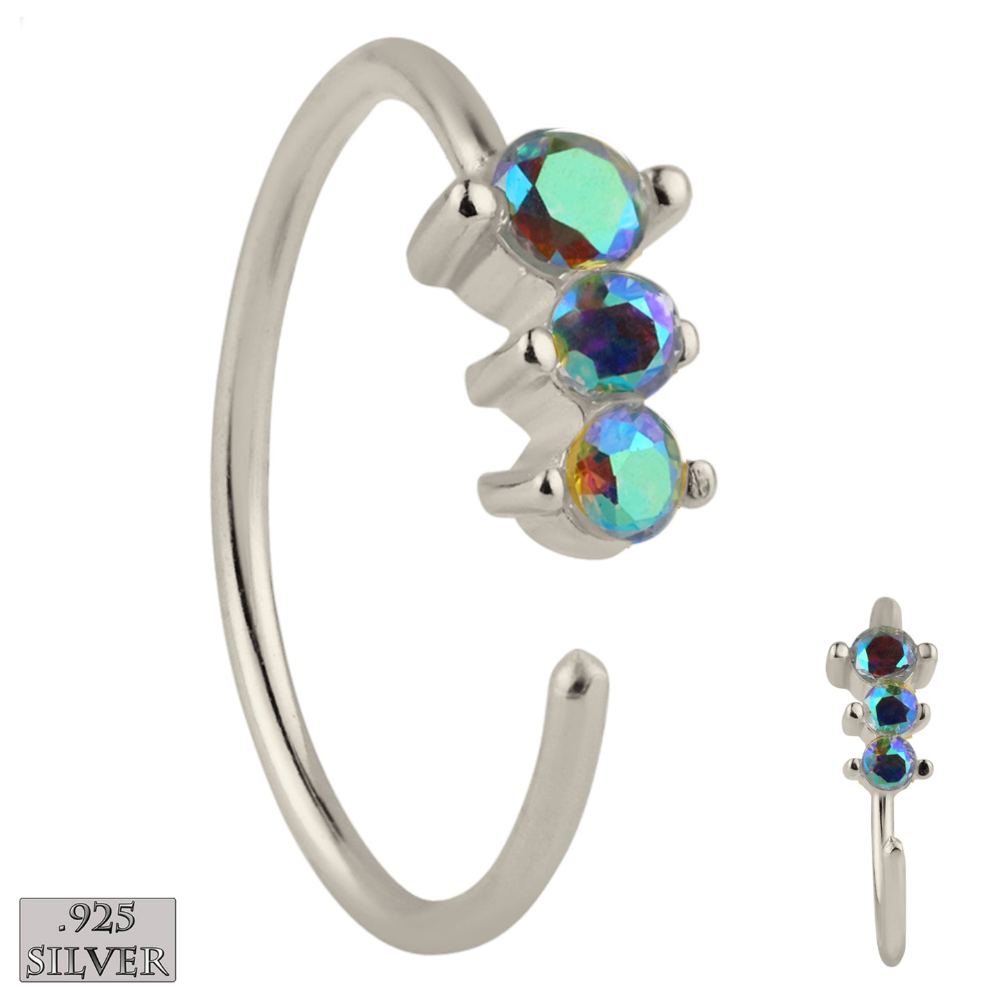 925 Sterling Silver CZ Hoop Piercing, 22g Thickness, Elegant & Sparkling, Hypoallergenic Jewelry, Sexy Jewelz, Los Angeles