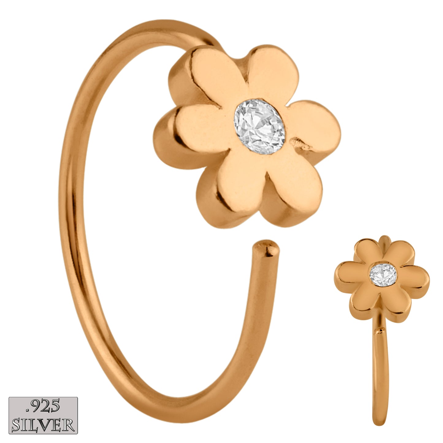 925 Sterling Silver CZ Flower Hoop Earrings, 22g Thickness, Floral Piercing, Huggie Hoops, Gift For Her, Sexy Jewelz, Los Angeles