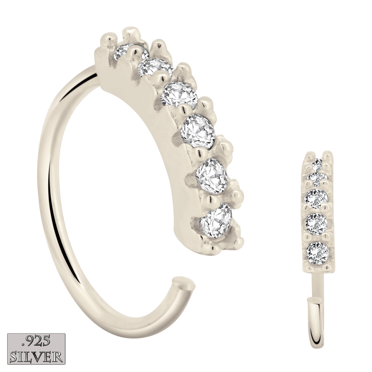 Zircon Prong Setting Hoops Piercing, 925 Sterling Silver Earrings, Wide 22g Thickness, Elegant Jewelry, Gift for Her, Sexy Jewelz, Los Angeles