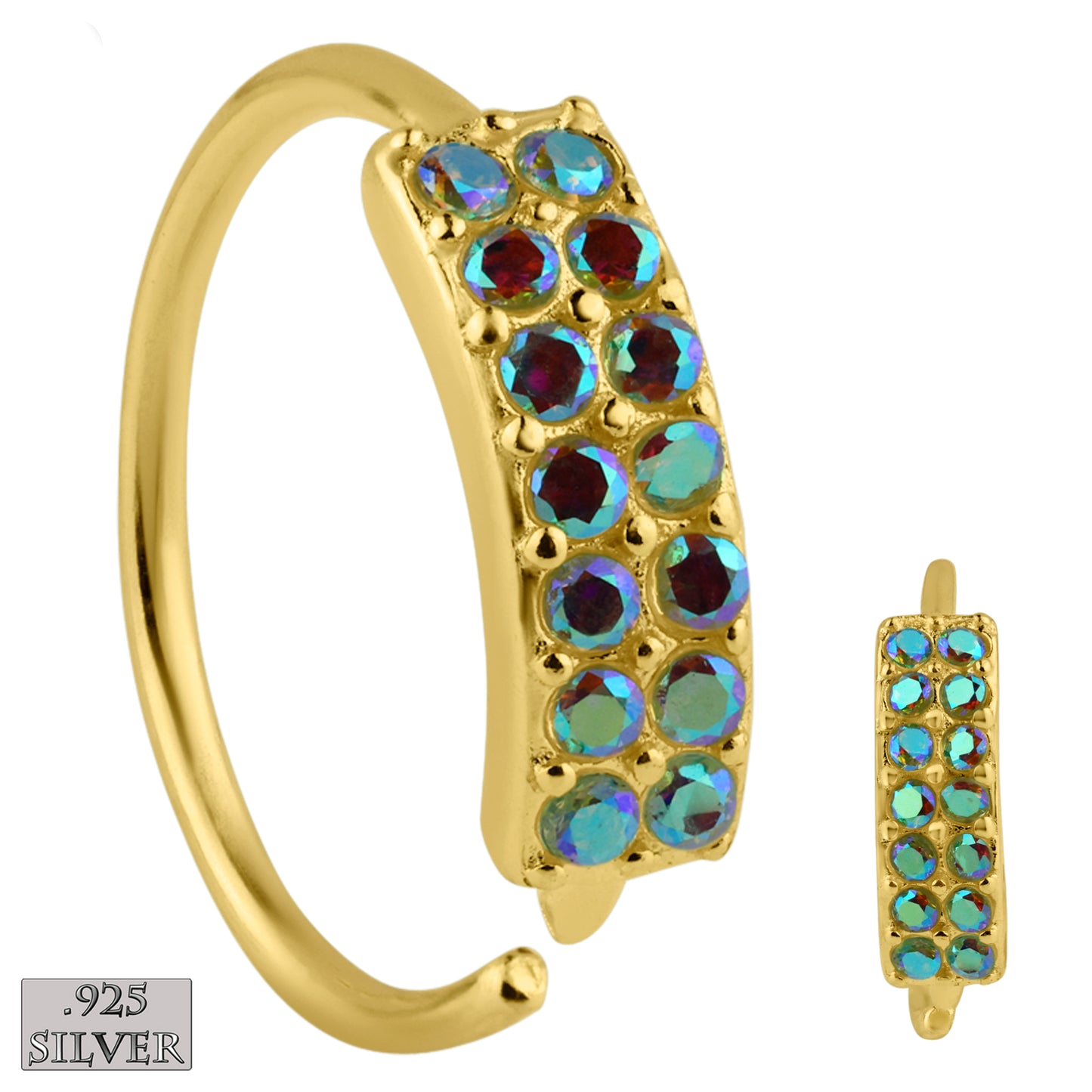 925 Sterling Silver Hoop Earrings, Double Layer CZ Prong Set Piercings, 22g Thickness, Statement Jewelry, Sexy Jewelz, Los Angeles