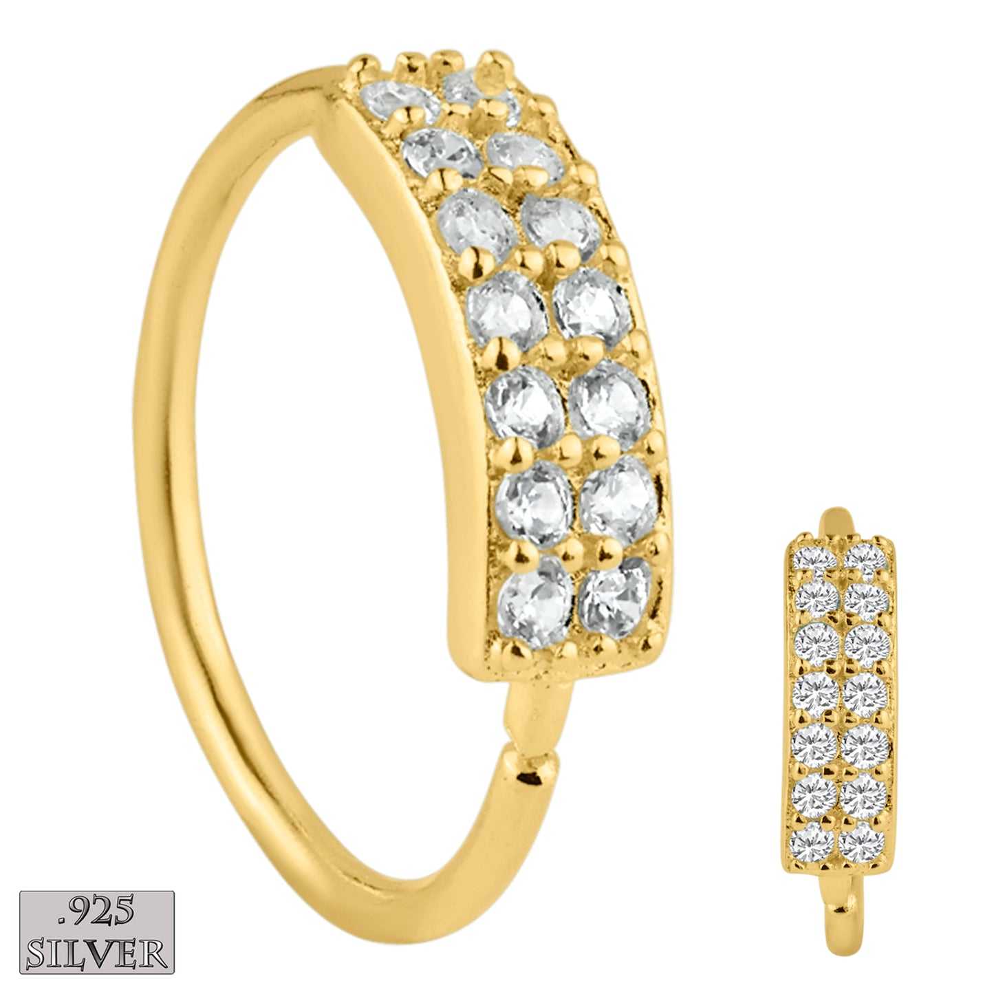 925 Sterling Silver Hoop Earrings, Double Layer CZ Prong Set Piercings, 22g Thickness, Statement Jewelry, Sexy Jewelz, Los Angeles