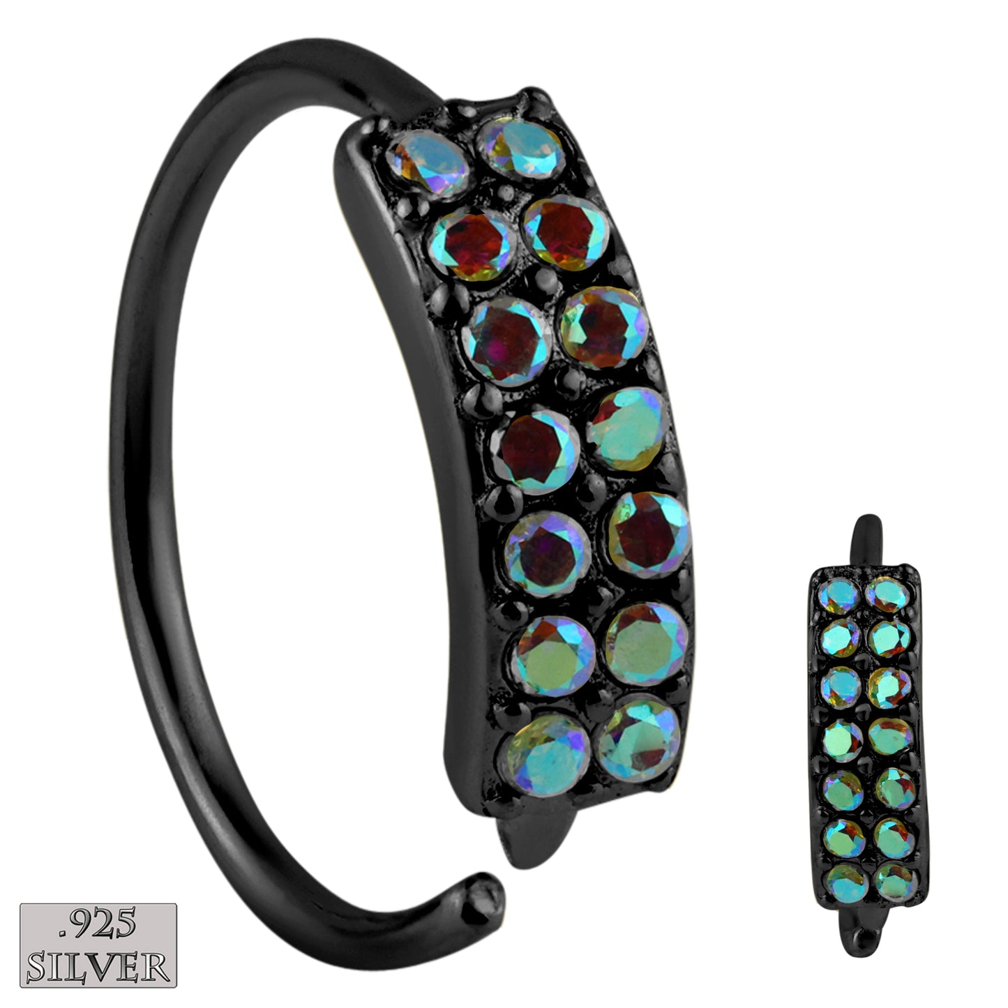 925 Sterling Silver Hoop Earrings, Double Layer CZ Prong Set Piercings, 22g Thickness, Statement Jewelry, Sexy Jewelz, Los Angeles