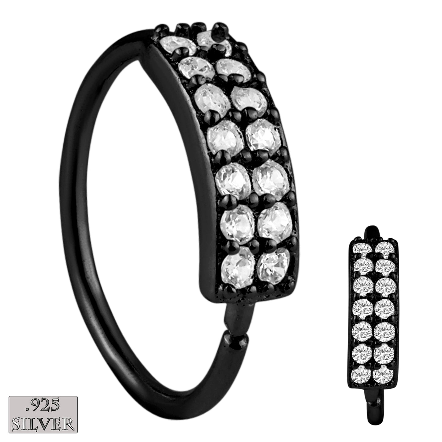 925 Sterling Silver Hoop Earrings, Double Layer CZ Prong Set Piercings, 22g Thickness, Statement Jewelry, Sexy Jewelz, Los Angeles