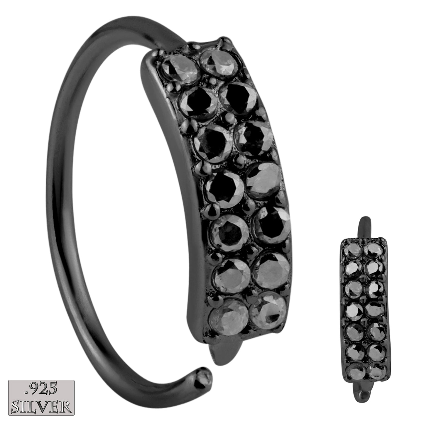 925 Sterling Silver Hoop Earrings, Double Layer CZ Prong Set Piercings, 22g Thickness, Statement Jewelry, Sexy Jewelz, Los Angeles